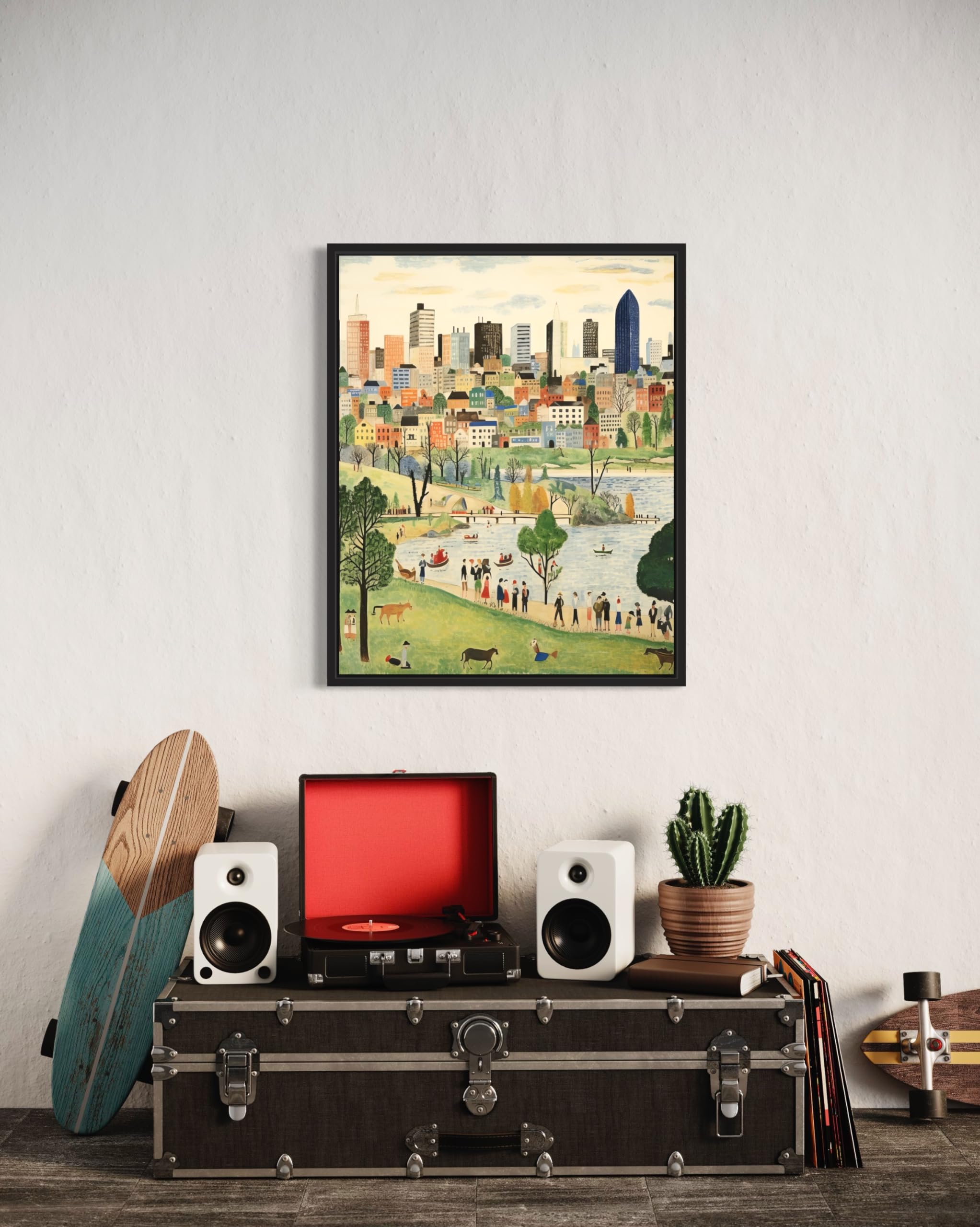 Amazon.com: 孟菲斯田納西州海報藝術印刷品,城市天際線美國民間藝術,天真藝術作品PIcture繪畫裝飾,適用於臥室、浴室、客廳。 ( 田納西州孟菲斯,16x20 英吋(無框)) : 居家與廚房