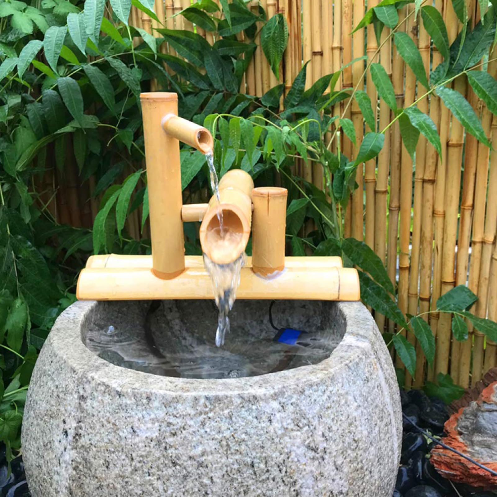 Fuente De Bambú Artesanal con Bomba De Agua, Fuente De Agua De Estilo Japonés For Interiores Y Exteriores, Ideal For El Hogar, El Jardín, La Decoración