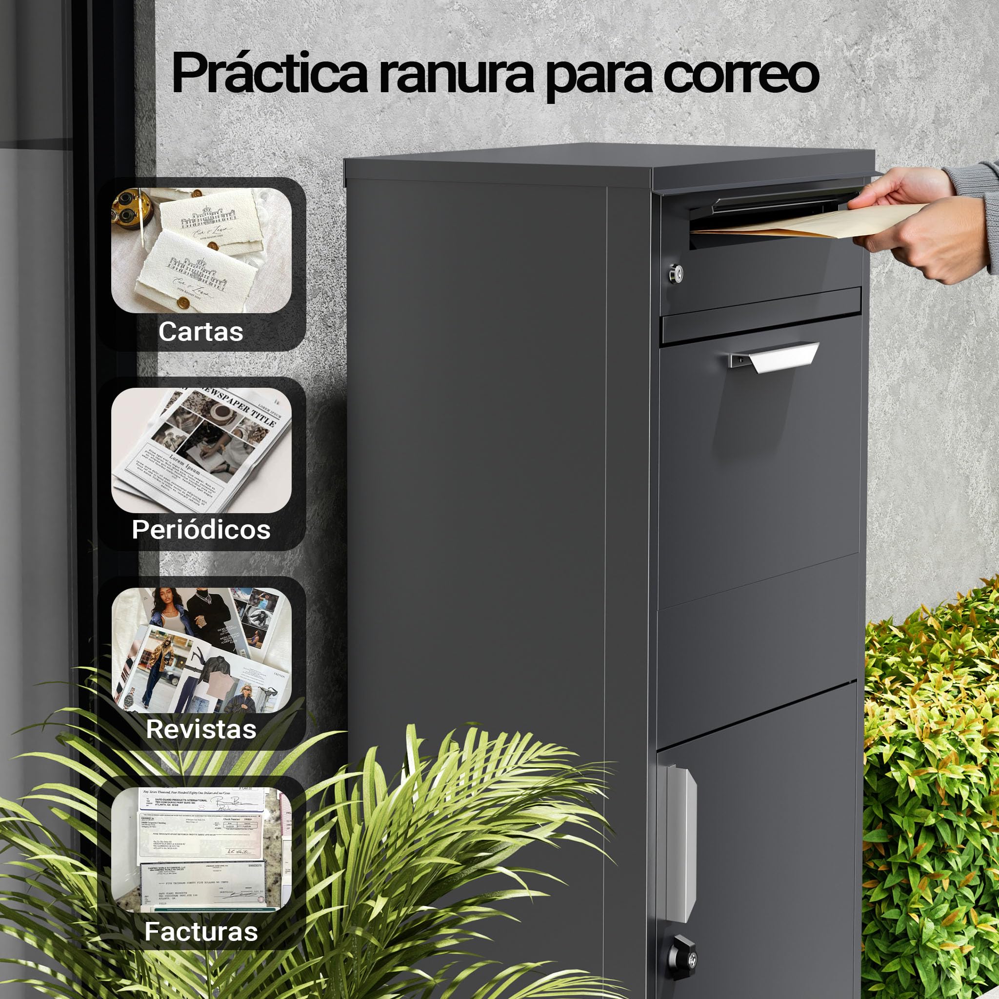 Buzón para paquetería Antracita 500 x 370 x 1120 mm buzón doméstico para Paquetes y Cartas