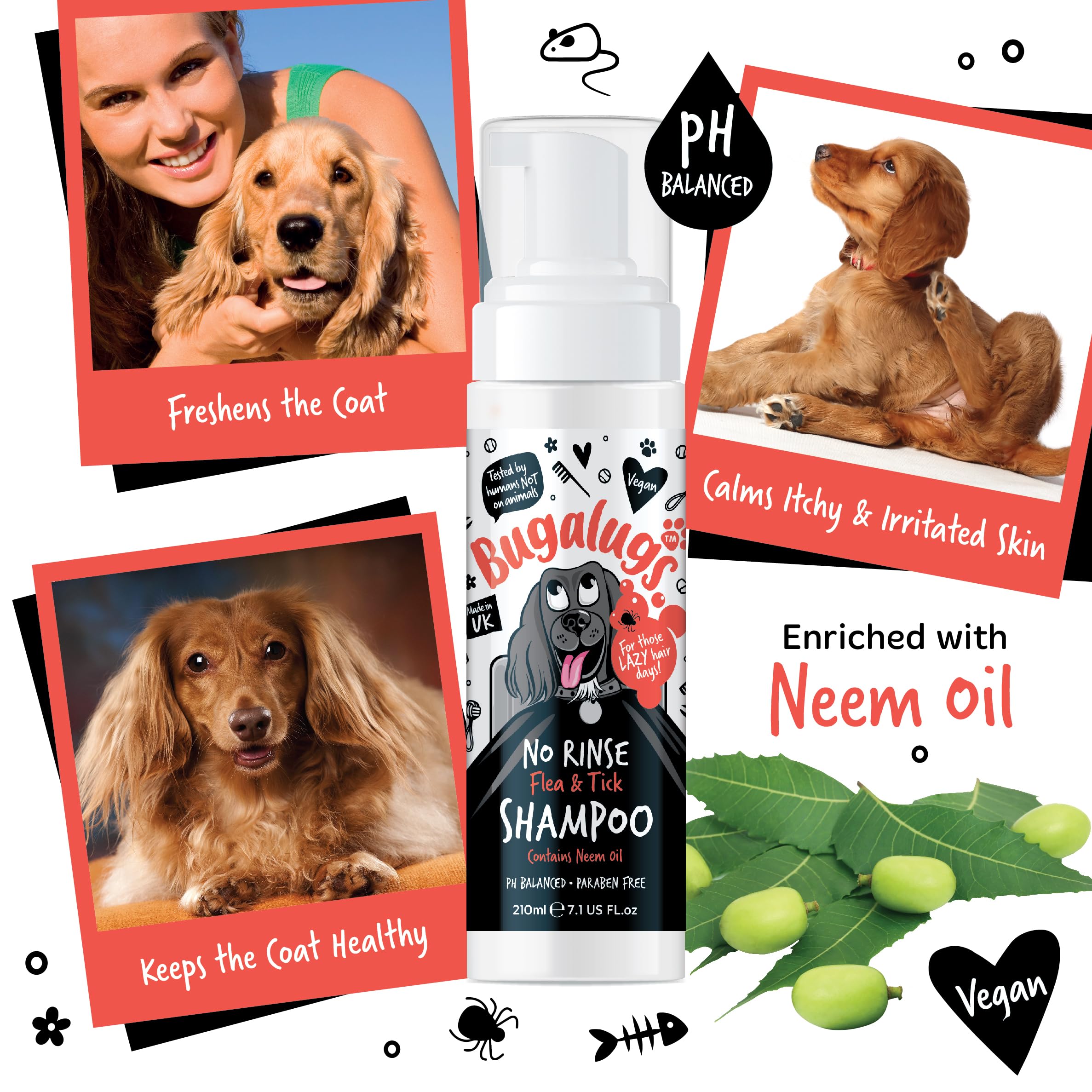 Flea and Tick Dog Shampoo by Bugalugs, Works on Smelly Puppies & Dogs, Contains Neem Oil PH Balanced Vegan Used by Professional Groom - Image 2