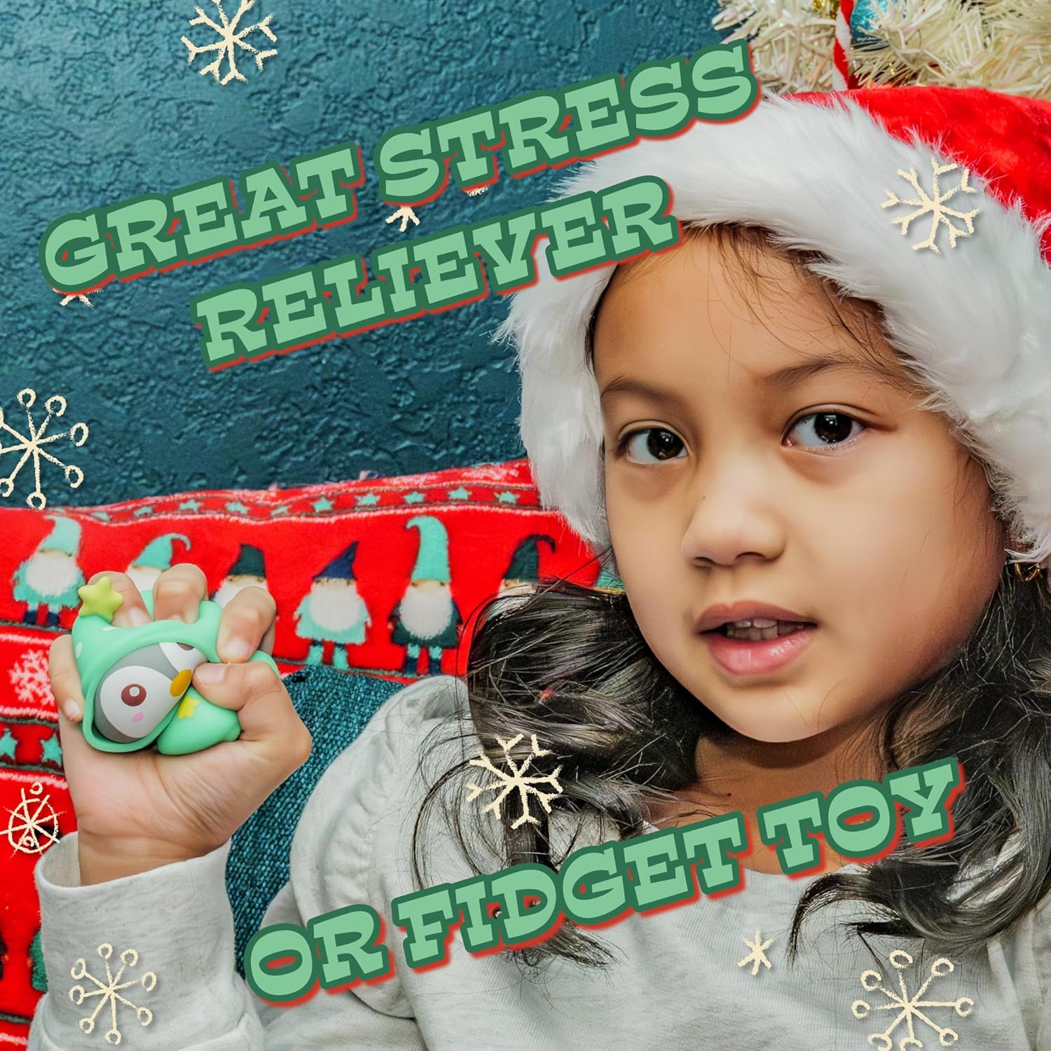 Toysmith Christmas Penguin Squeezy 4-Pack Bundle Holiday Squishy Stress Relief and Fidget Toys – Cute Christmas Stocking Stuffers for Kids Ages 3+