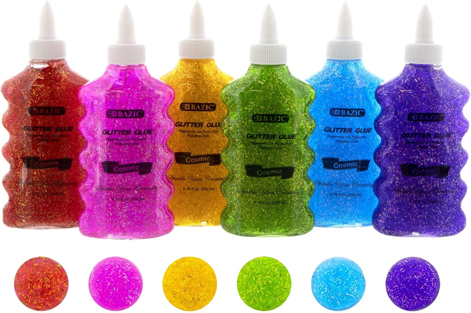 BAZIC Glitter Glue 6 Neon Color, Non-Toxic Washable Glitter Glue for Slime Paints Art Crafts, Gift for Kids (6.8oz/Pack), 6-Packs : Industrial & Scientific