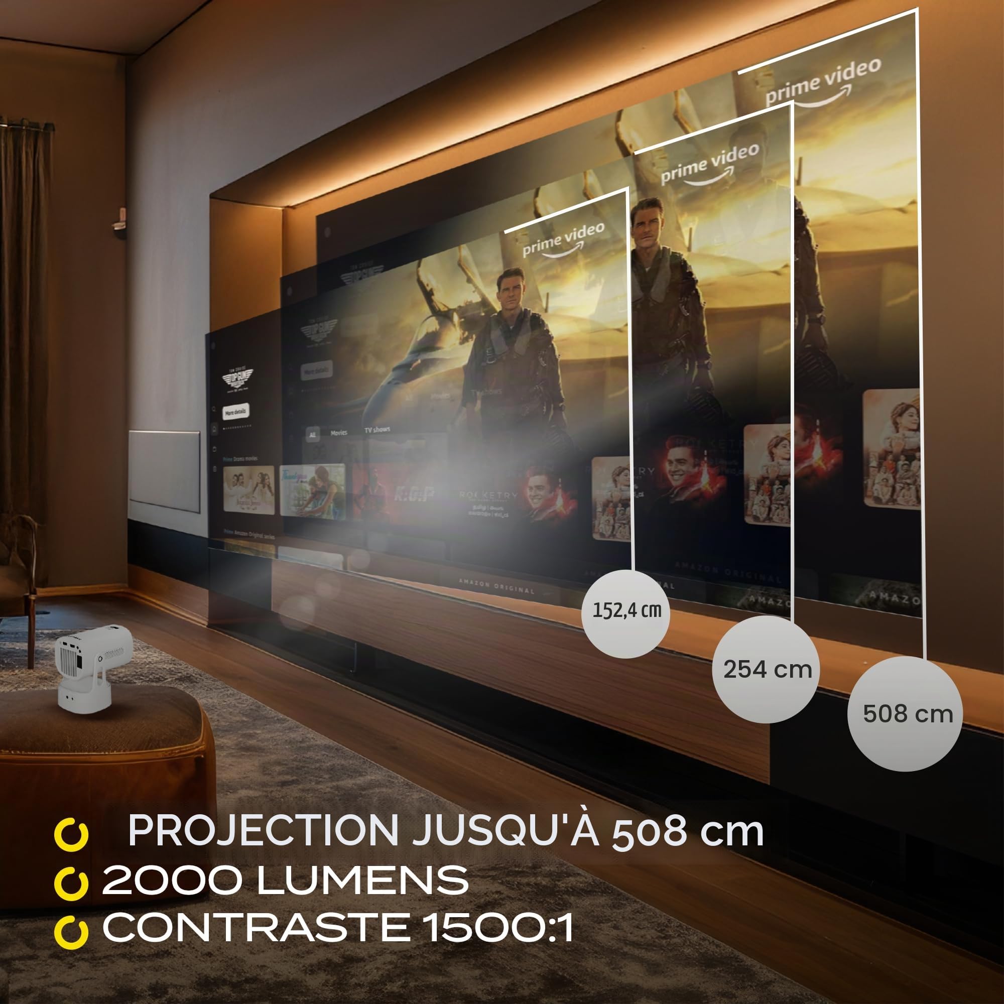 OVERMAX MULTIPIC EZ Mini Projecteur 4K FullHD avec Batterie Amovible, Correction Keystone, Image Jusqu'à 200", Wi-FI Bluetooth 5.3, 2000 Lumen 120 ANSI, Projecteur Étoile, Télécommande, Android 9.0