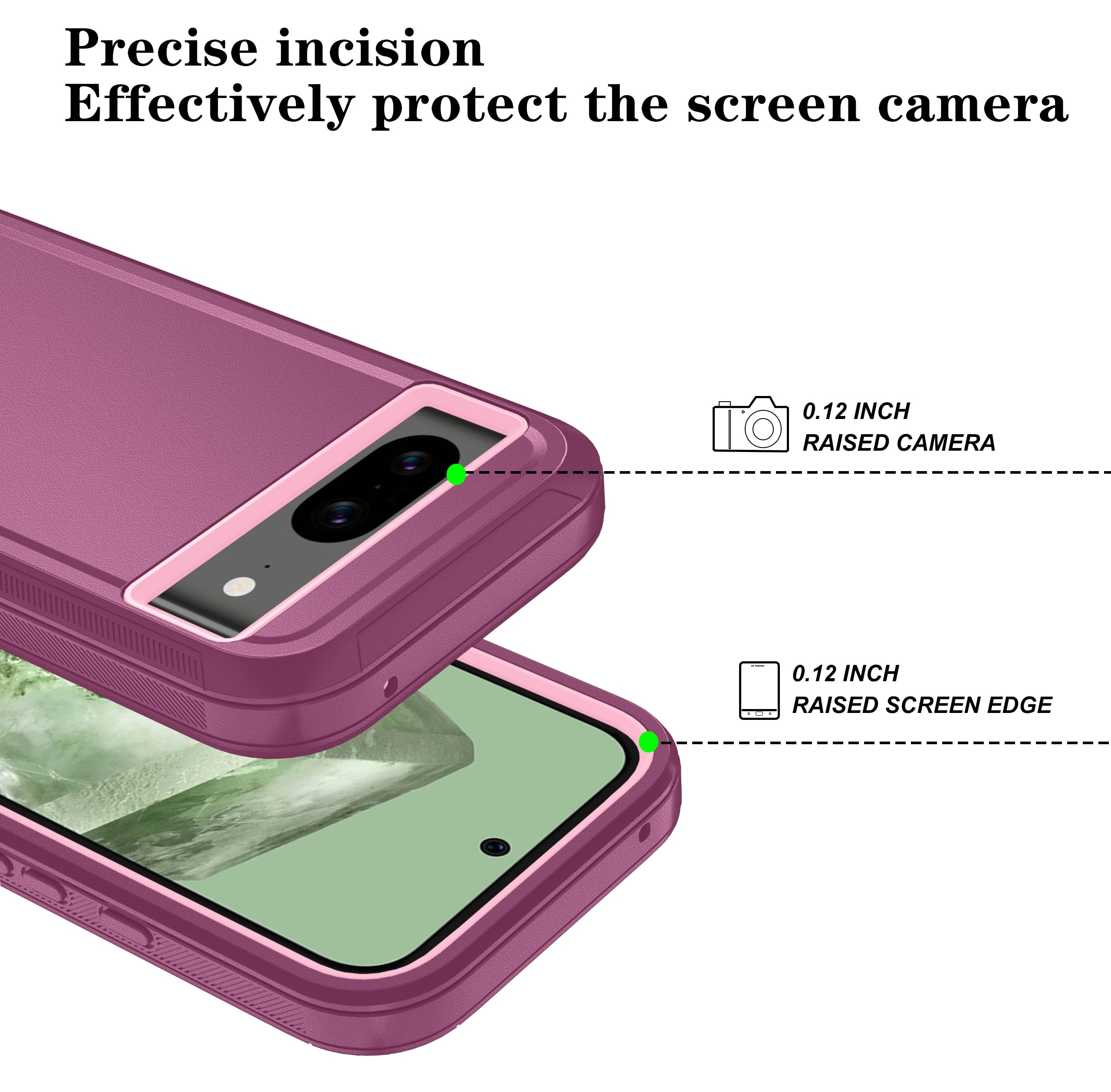 Qinmay Phone Case for Google Pixel 8A Case with HD Screen Protector, Heavy Duty Shockproof & Dropproof 3-Layer Cover Phone Case for Pixel 8A,WineRedPink