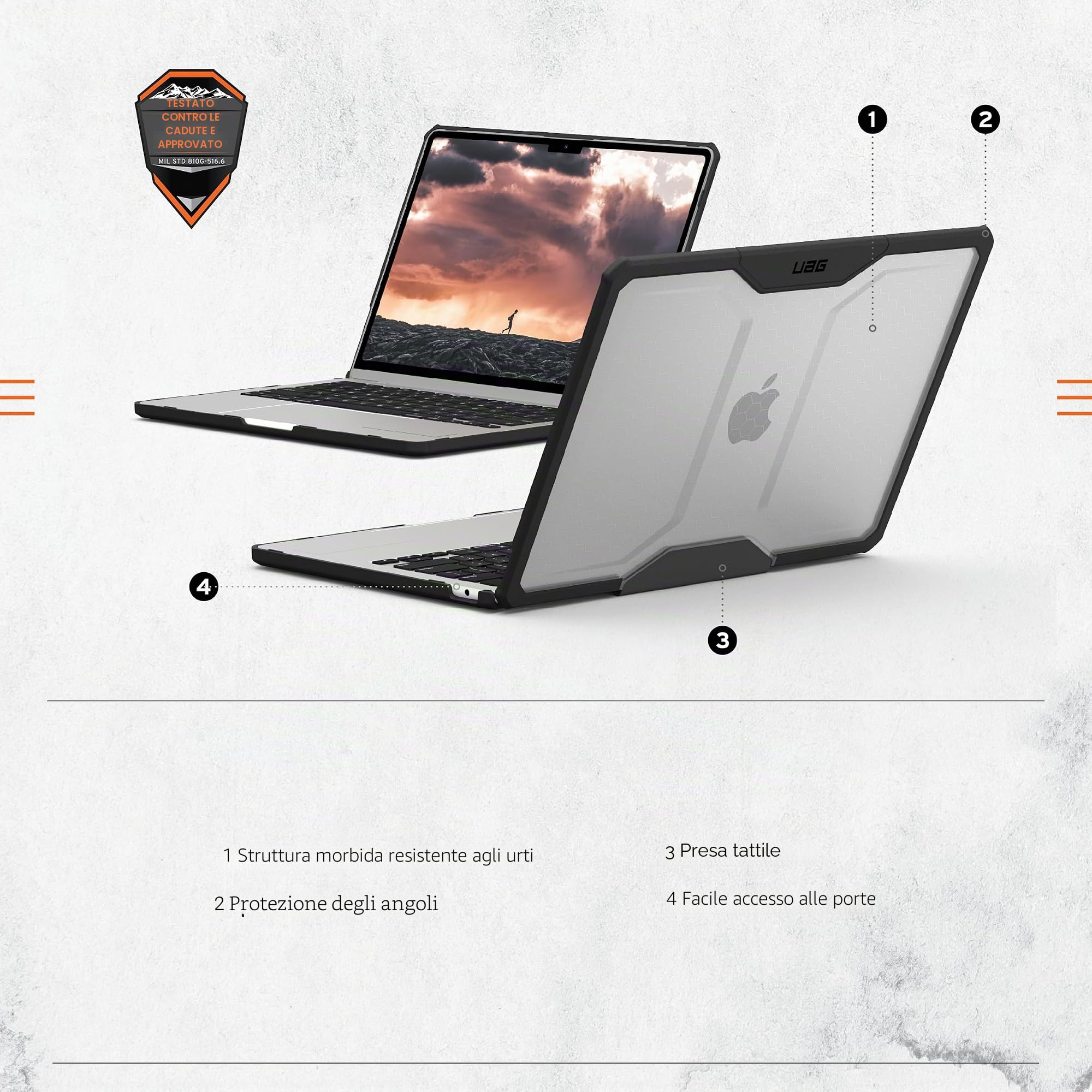 URBAN ARMOR GEAR Plyo Custodia MacBook Air 13 | Perfetta aderenza | Protezione a 360° da urti, cadute e graffi | Tutte le porte accessibili