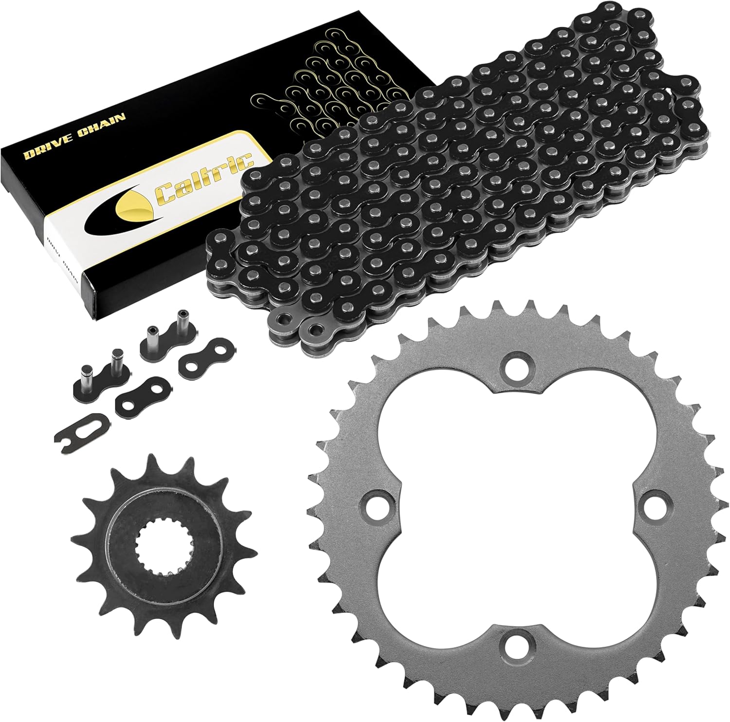 Caltric Black Drive Chain And Sprockets Kit Compatible with Honda Trx450R Sportrax 450 2X4 2004 2005
