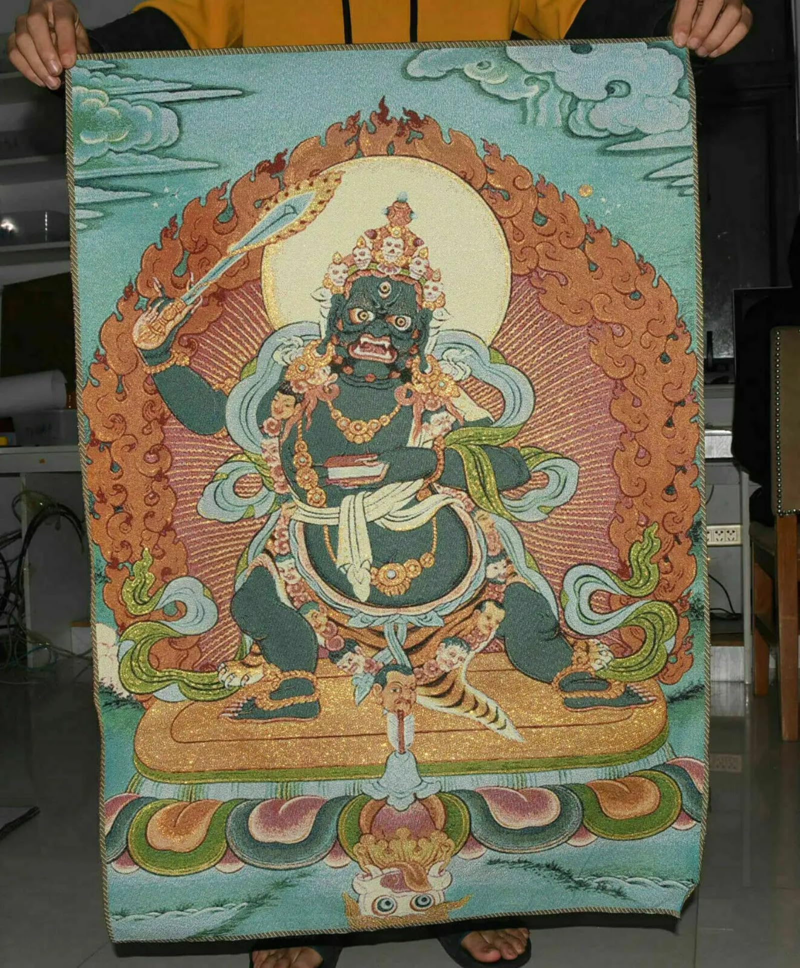 FENNYYAR Tibet Cloth Yamantaka Yama Dharmaraja, 90 cm, Buddha Thangka Tangka Wandbild Gemälde