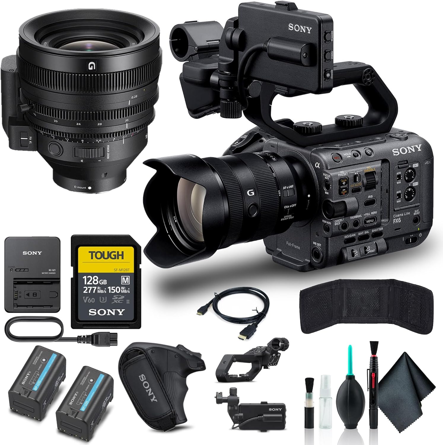 Sony FX6 Digital Cinema Camera Kit with 24-105mm Lens ILME-FX6VK, FE C 16-35mm T3.1 G Lens, 128GB Tough Memory Card, BP-U35 Battery, Pro Case, Deluxe Cleaning Set, HDMI Cable, and More