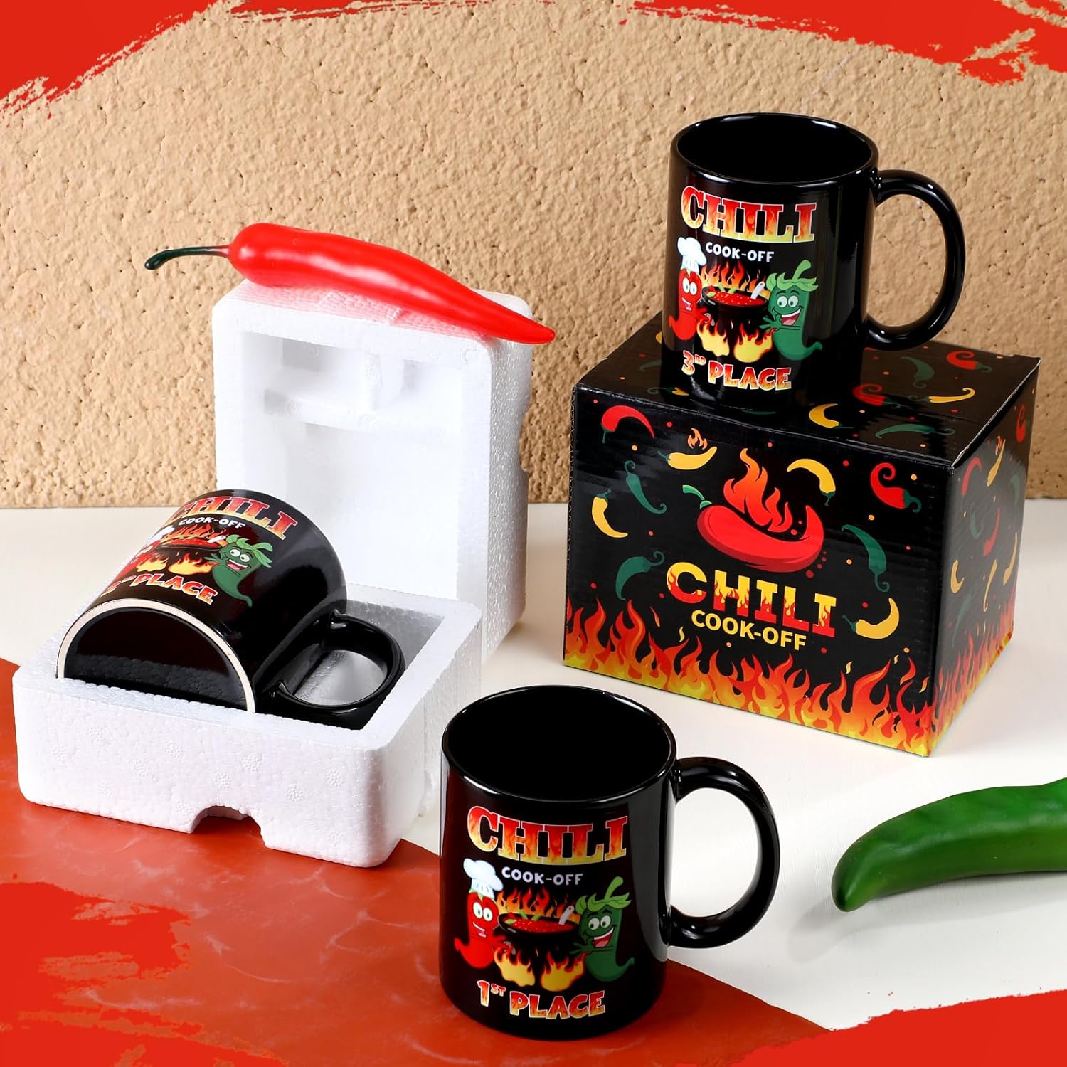 3 Pcs Chili Cook off Trophies Chili Prizes Awards Ceramic Mug Cups 13 oz 1st 2nd 3rd with Boxes for Festival Cooking Events Gift Supplies Party Decorations(Black) - Image 5