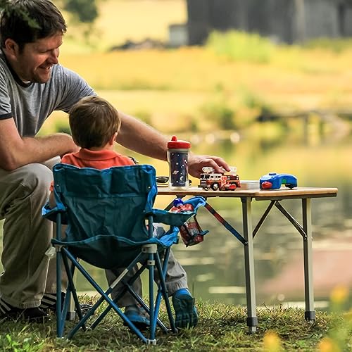 Miniatura 2 de Camco Mesa plegable  Cuenta con parte superior de bambú natural y patas de aluminio plegables para almacenamiento y organización de caravanas