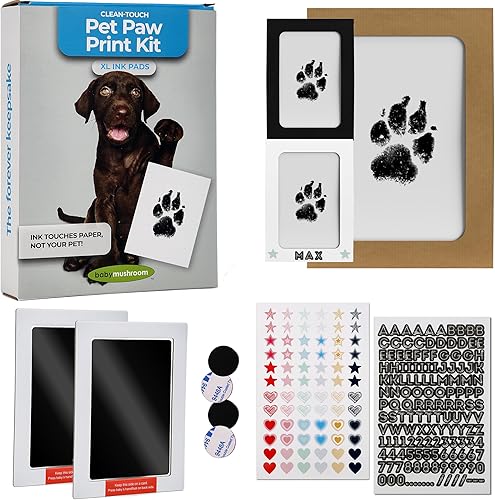 BabyMushroom - Kit de impresión de huellas de mascotas grandes sin tinta Almohadillas de tinta de tacto limpio para perros Con marcos + accesorios