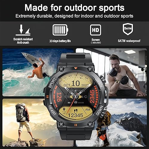 Miniatura 7 de Relojes inteligentes para hombre reloj táctico resistente de fitness con llamada respuestadial llamadas monitor de sueño SpO2 más de 100 modos