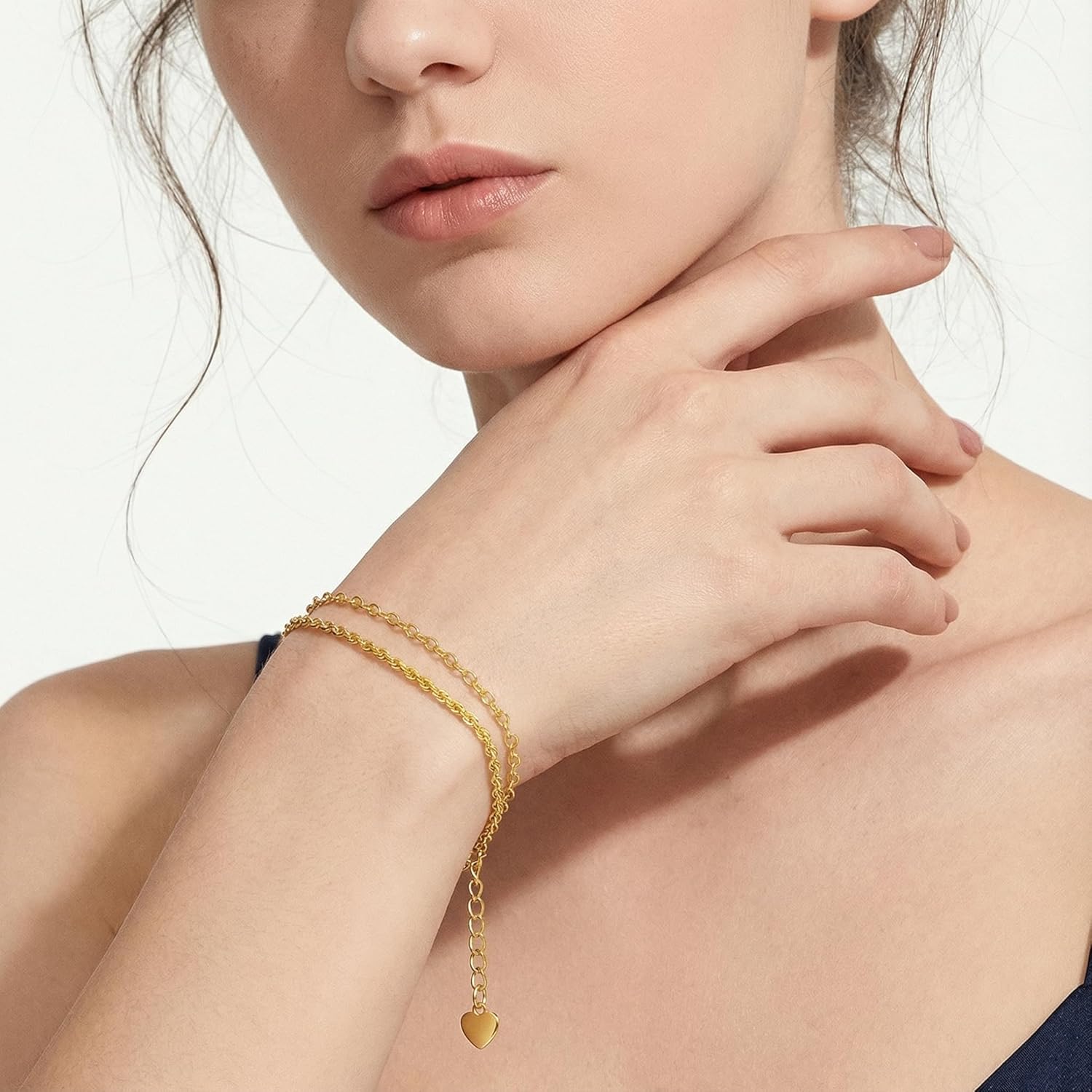 Gold Bracelets for Women 14K Gold Bracelets for Women Layered Bracelet for Womens Visual Contrast with Two Different Chains Chain Bracelet for Womens - Image 4