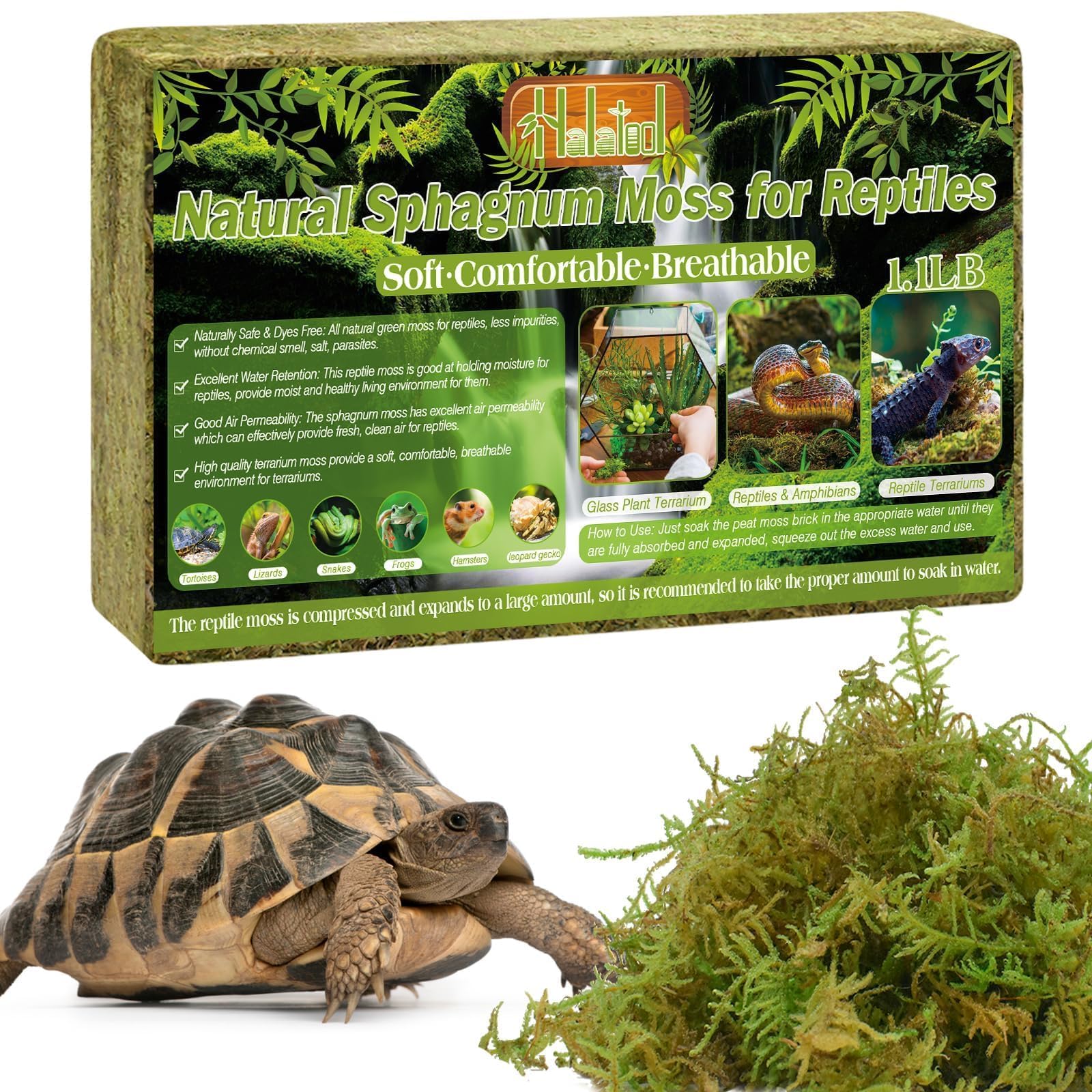 Halatool 500g Natural Sphagnum Moss for Reptiles,Terrariums Humidity Moss for Reptiles & Amphibians Including Snakes, Gecko