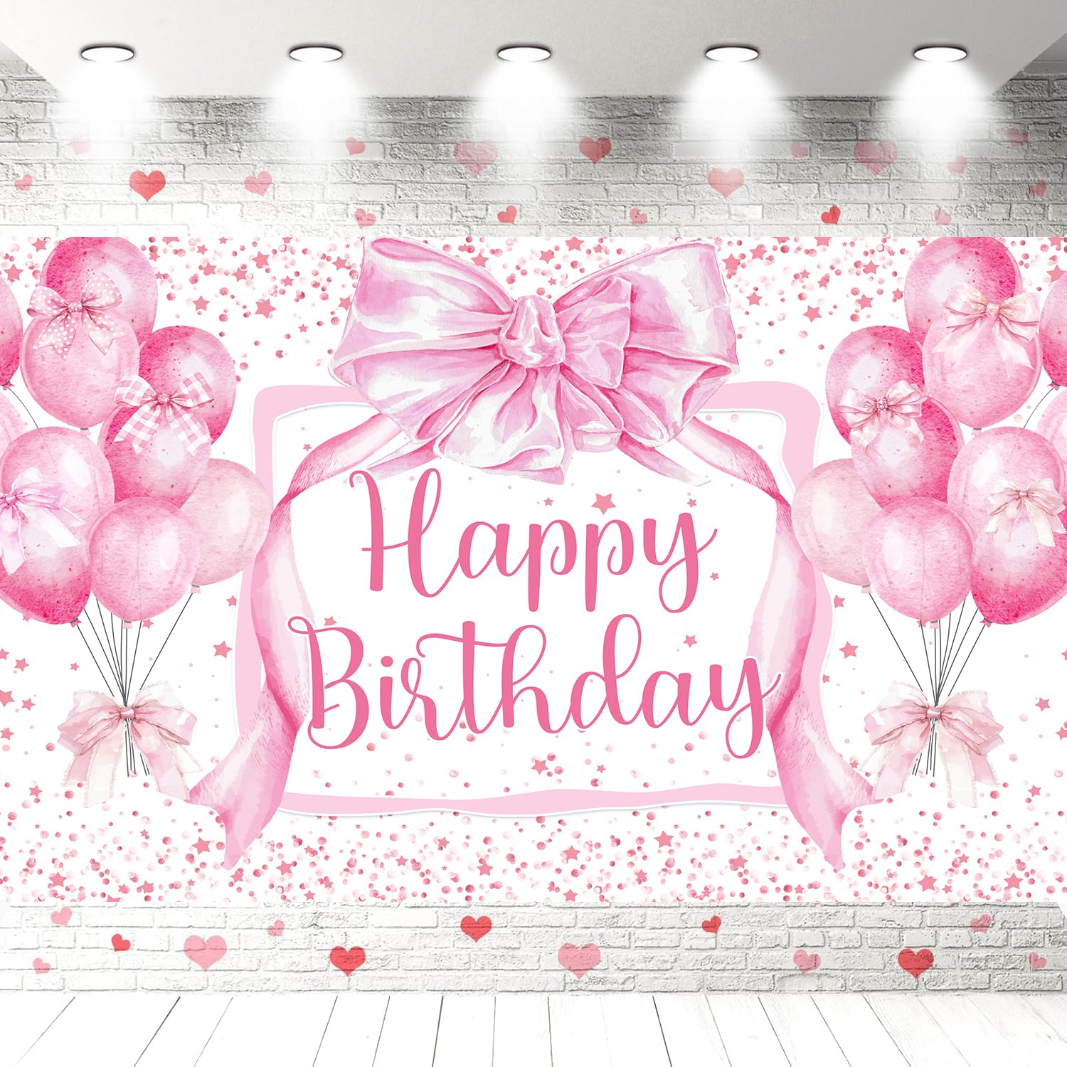 Pink Bow & Rainbow Photo Backdrop - 5.9x3.6ft Sweet Birthday Party Background For Girls