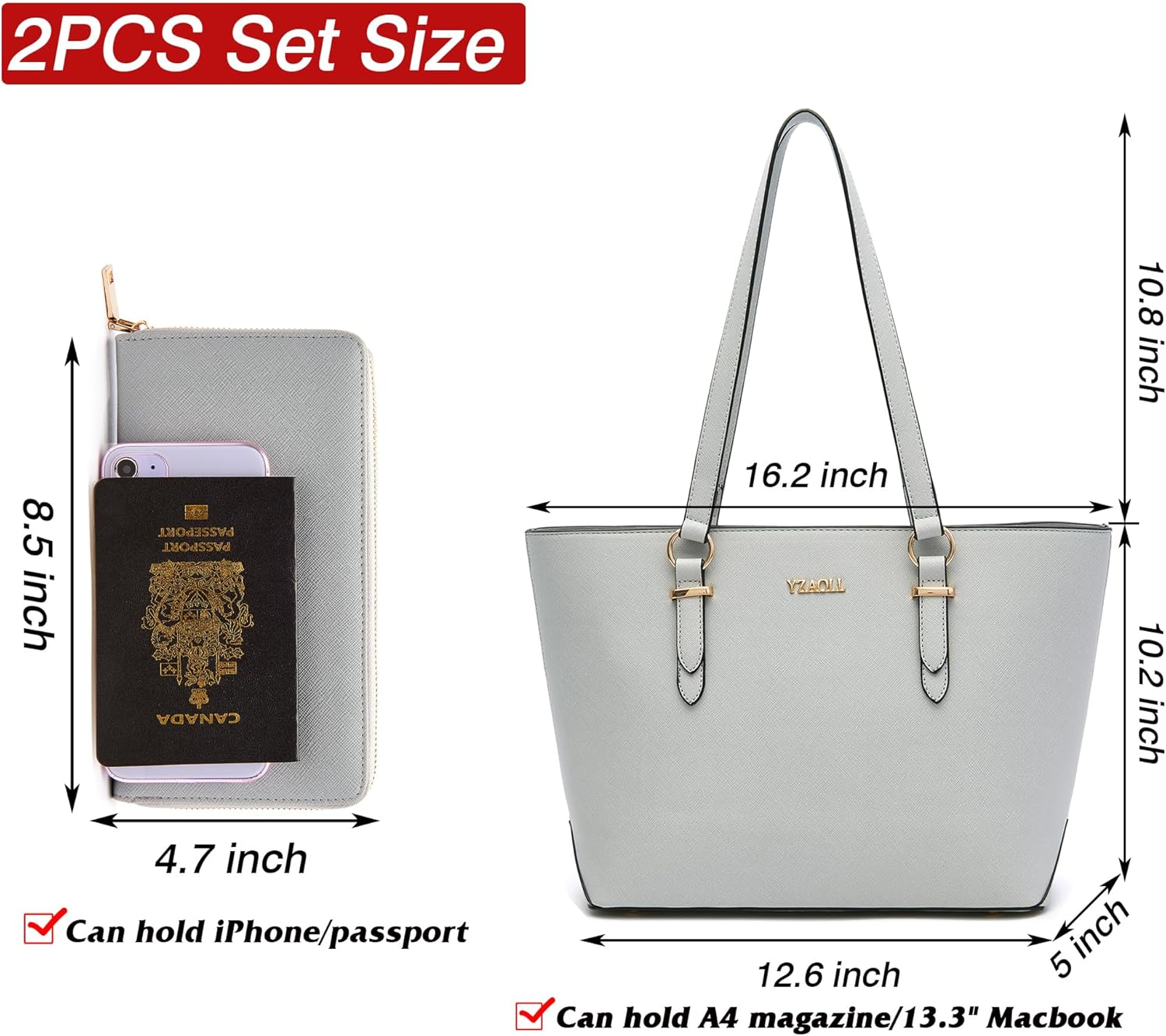 YZAOLL Purses for Women Faux Leather Medium Large Tote Satchel Shoulder Purse Handbag Wallet set
