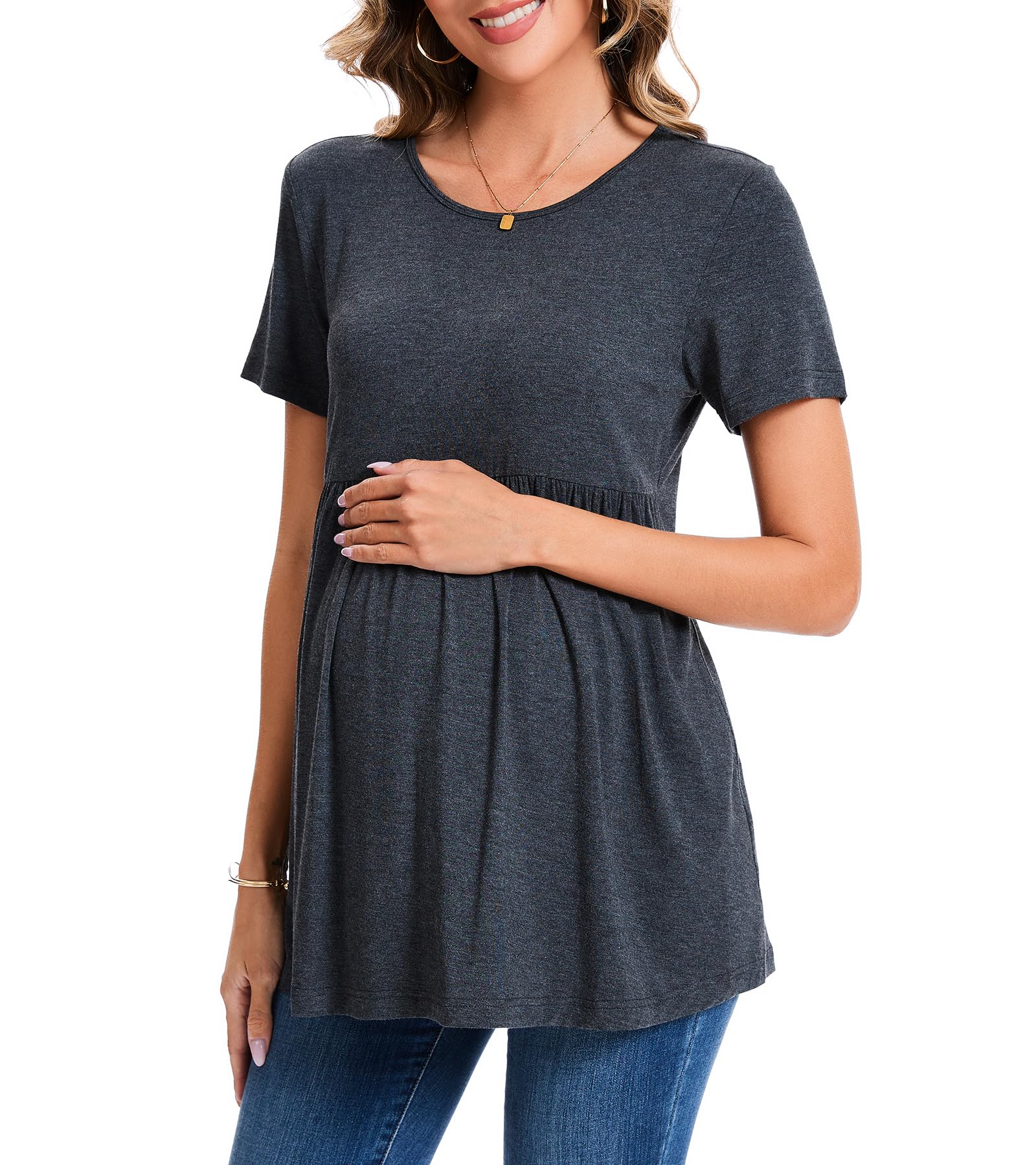Tops de Maternidad para Embarazo de Verano de Manga Corta Ropa Cómoda para Mujeres Embarazadas