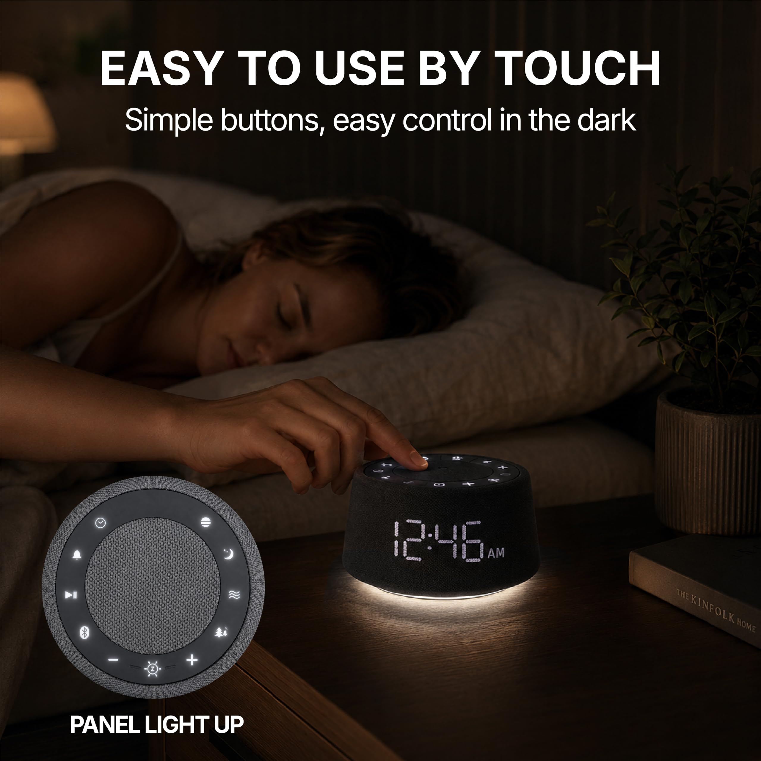 Wecker mit weißem Rauschen für Schlafzimmer, Bluetooth-Lautsprecher mit Schlafgeräuschen und Umgebungsnachtlicht, digitale Nachttischuhr für Erwachsene und schwere Schläfer, Grau