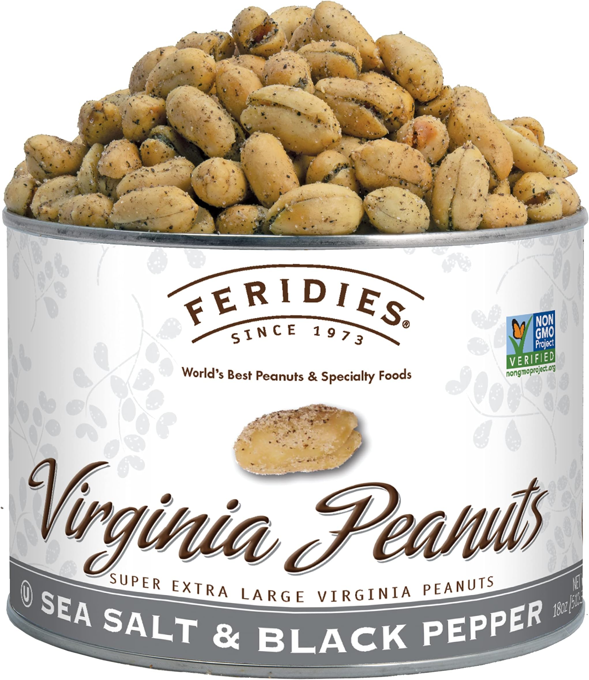 Extra Large Salt & Pepper Virginia Peanuts, All Natural, No Cholesterol, No Preservatives 18oz (Pack of 1)