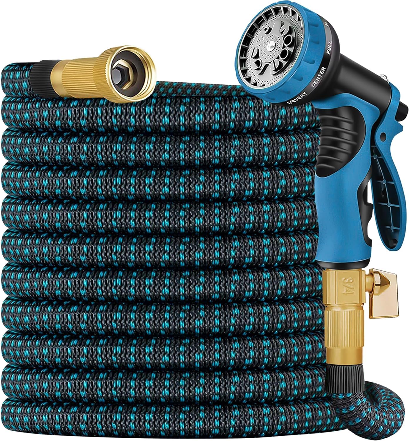 Expandable Garden Hose 100ft - Flexible Water Hose with 10 Function Nozzle and 3/4 inch Solid Fittings - Leakproof Lightweight and No-Kink Hose