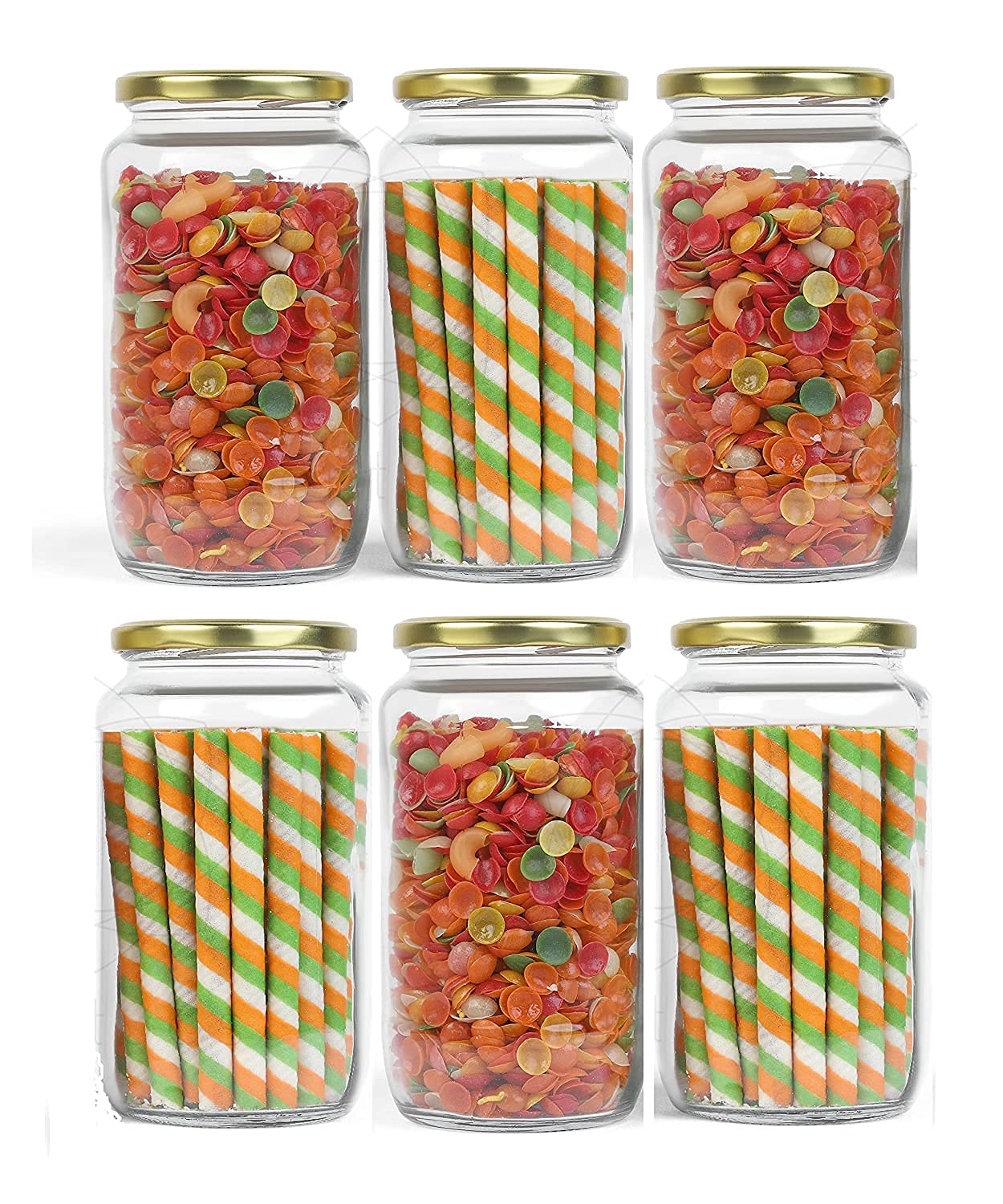 Hirvall 1000 Gram Glass Jar with Air Tight Gold Lid for Kitchen Dried Masla Storage Jar,Honey Jar,Jar and Container,Spice Masala Jar,Glass,Visible Glass Jar for Kitchen Storage Set of (6)