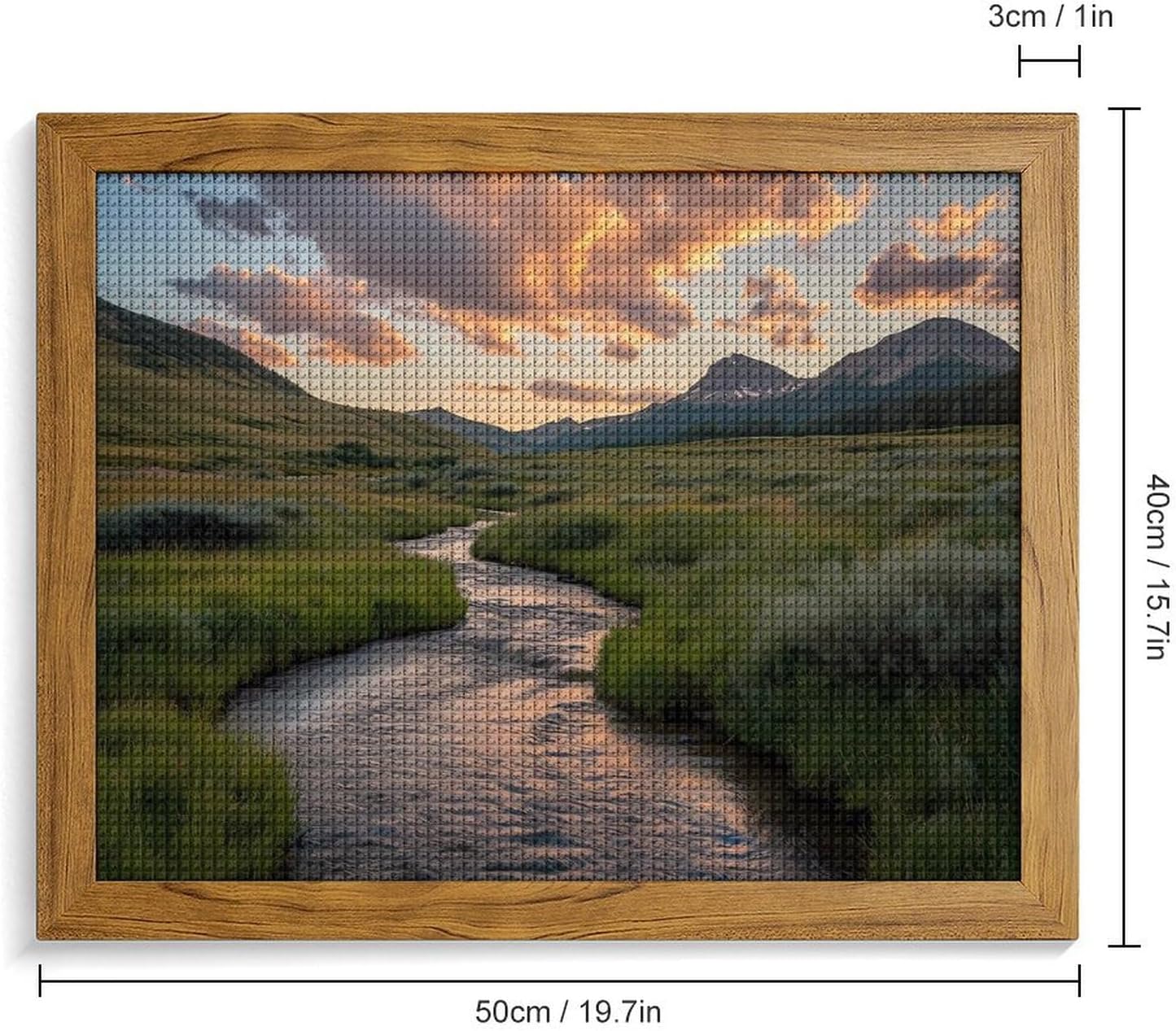Mountains Landscape Creek Scenery Printed Diamond 5D Painting Kits DIY Full Drill Crafts for Home Wall Decor 16x20 Inch Yellow Wood 50 * 40cm