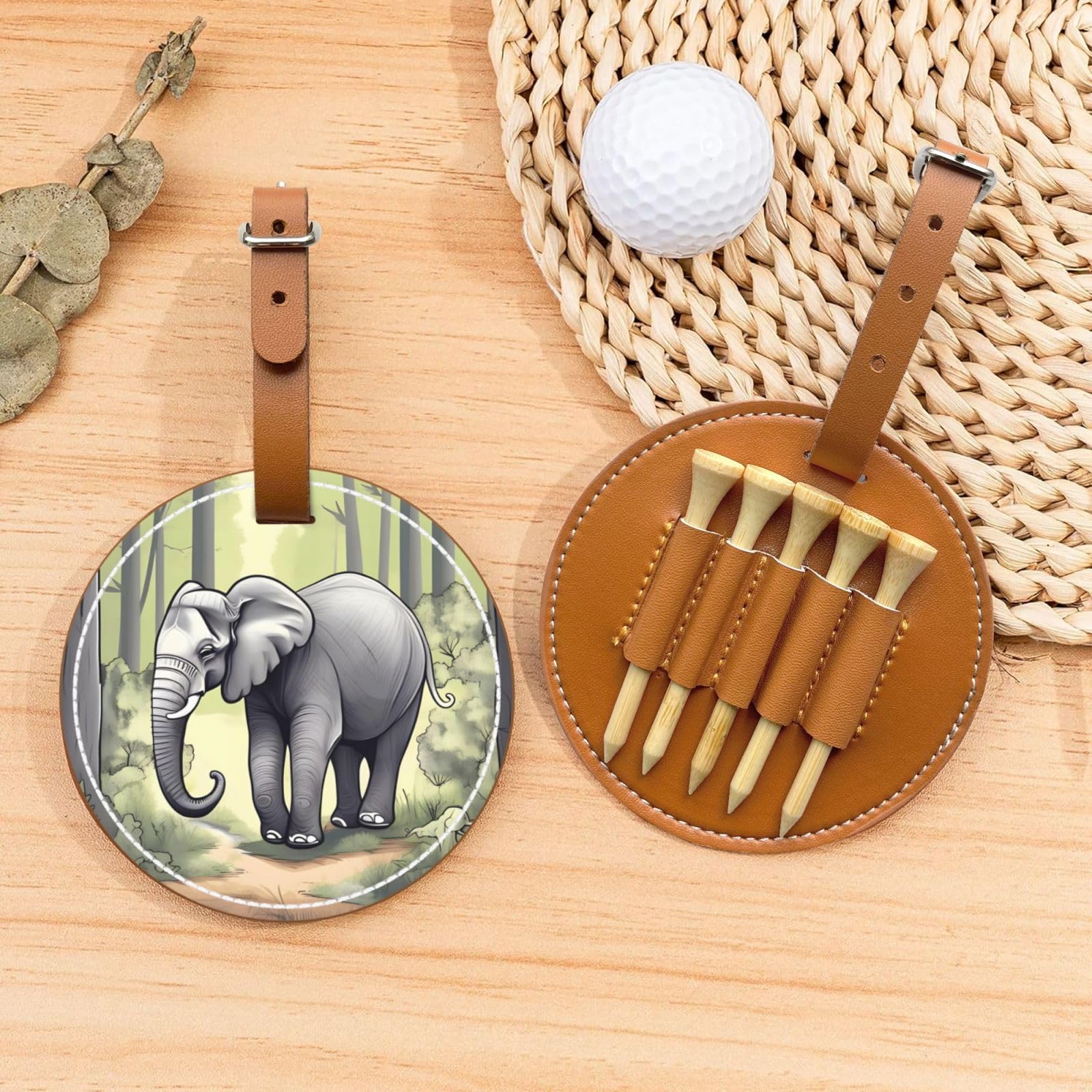 Walking Elephant Brown Printed Golf tee Storage Bag - Portable Design, Easy to Organize tee