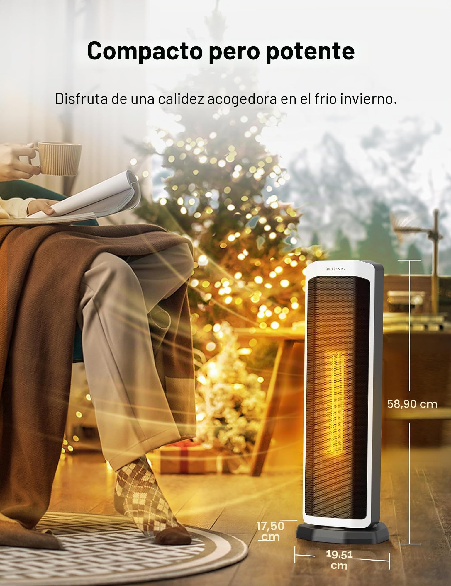 PELONIS Calefacción eléctrica 2 en 1, 2000 W, con control remoto, ahorro energético, calentador de cerámica portátil, oscilación de 75 grados, termostato ajustable, inclinación y