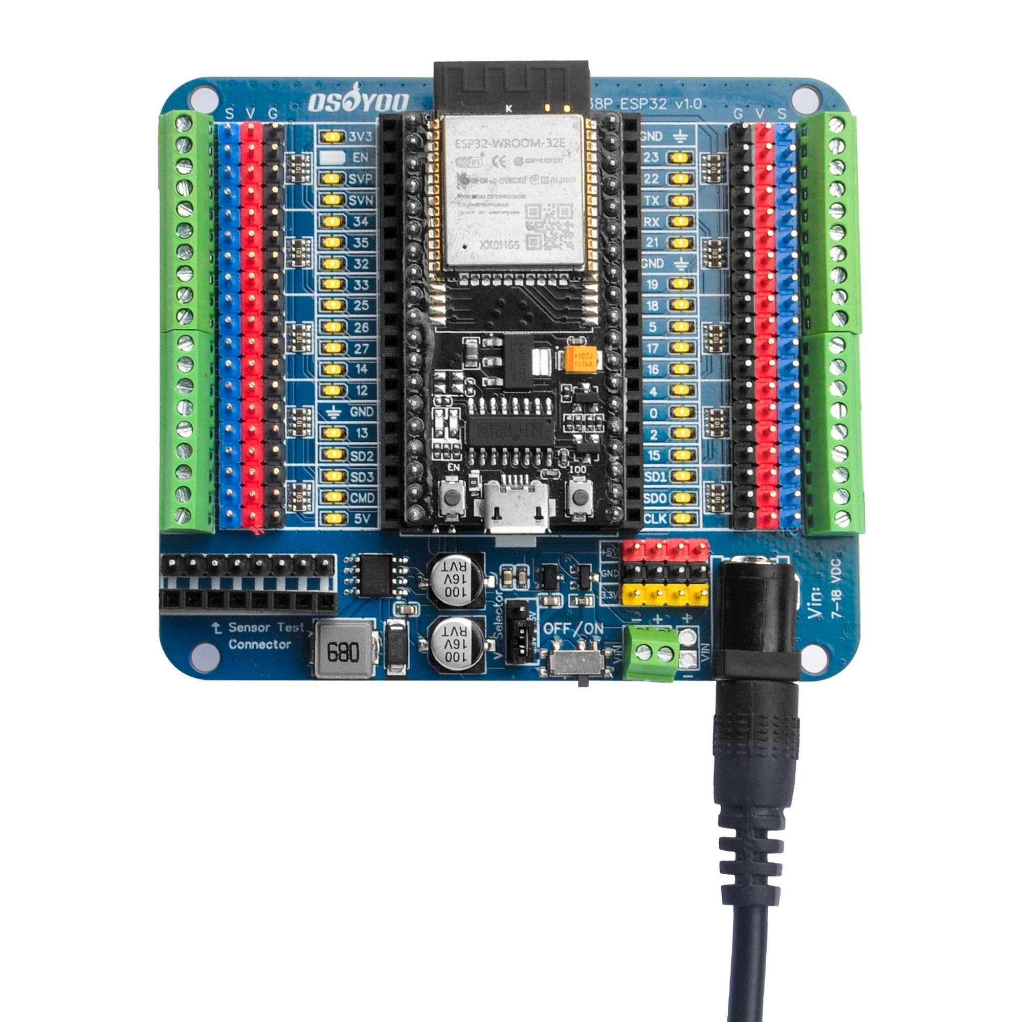 OSOYOO Scheda Breakout per scheda di espansione ESP32 a 38 pin con doppia intestazione 2x19P - Indicatori LED GPIO - ideale per prototipazione, sviluppo e apprendimento ESP32