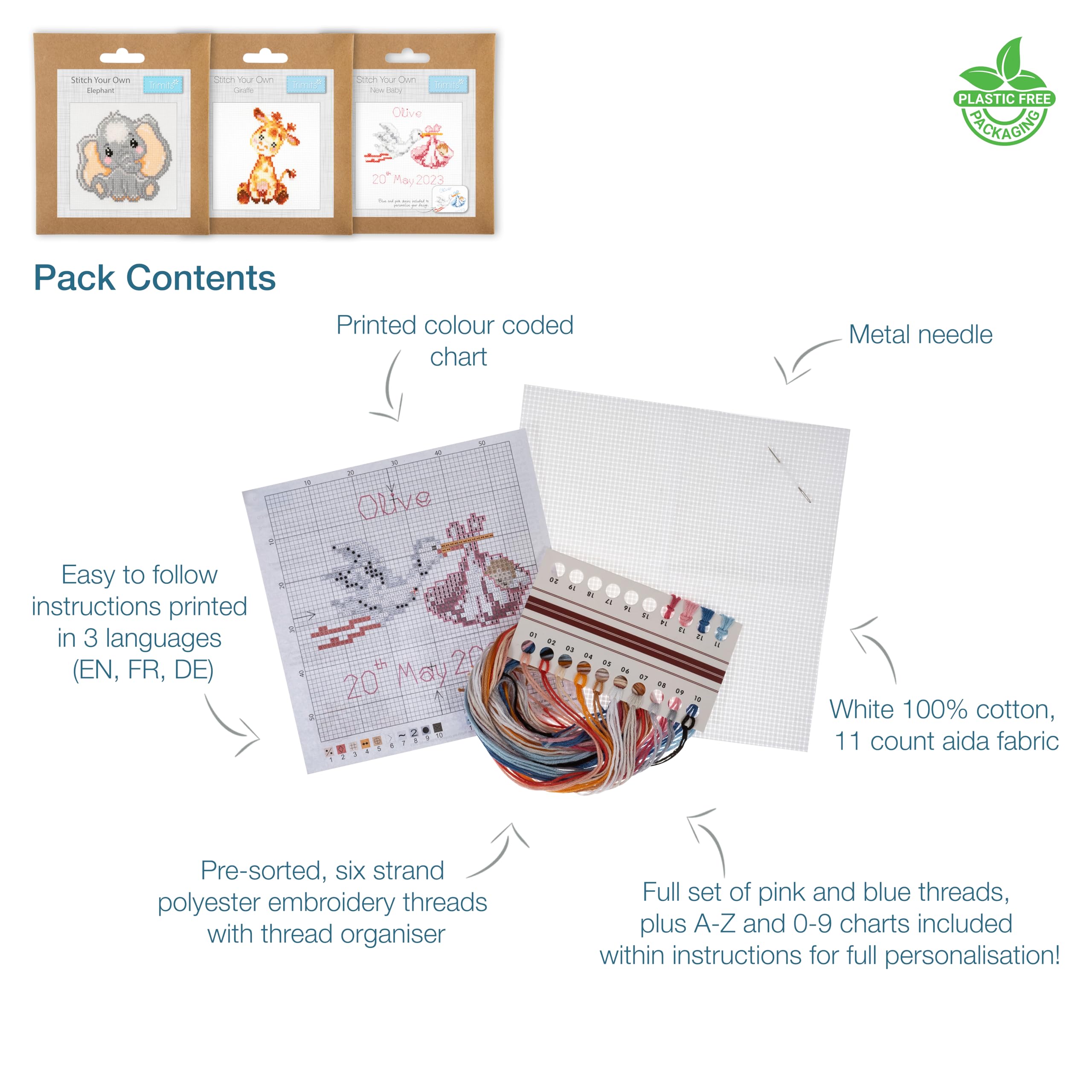 Trimits 3PK Cross Stitch Kits for Adults Beginners, Pre Printed Cross Stitch Kit, Beginners Embroidery Kit for Adults & Kids - Image 3