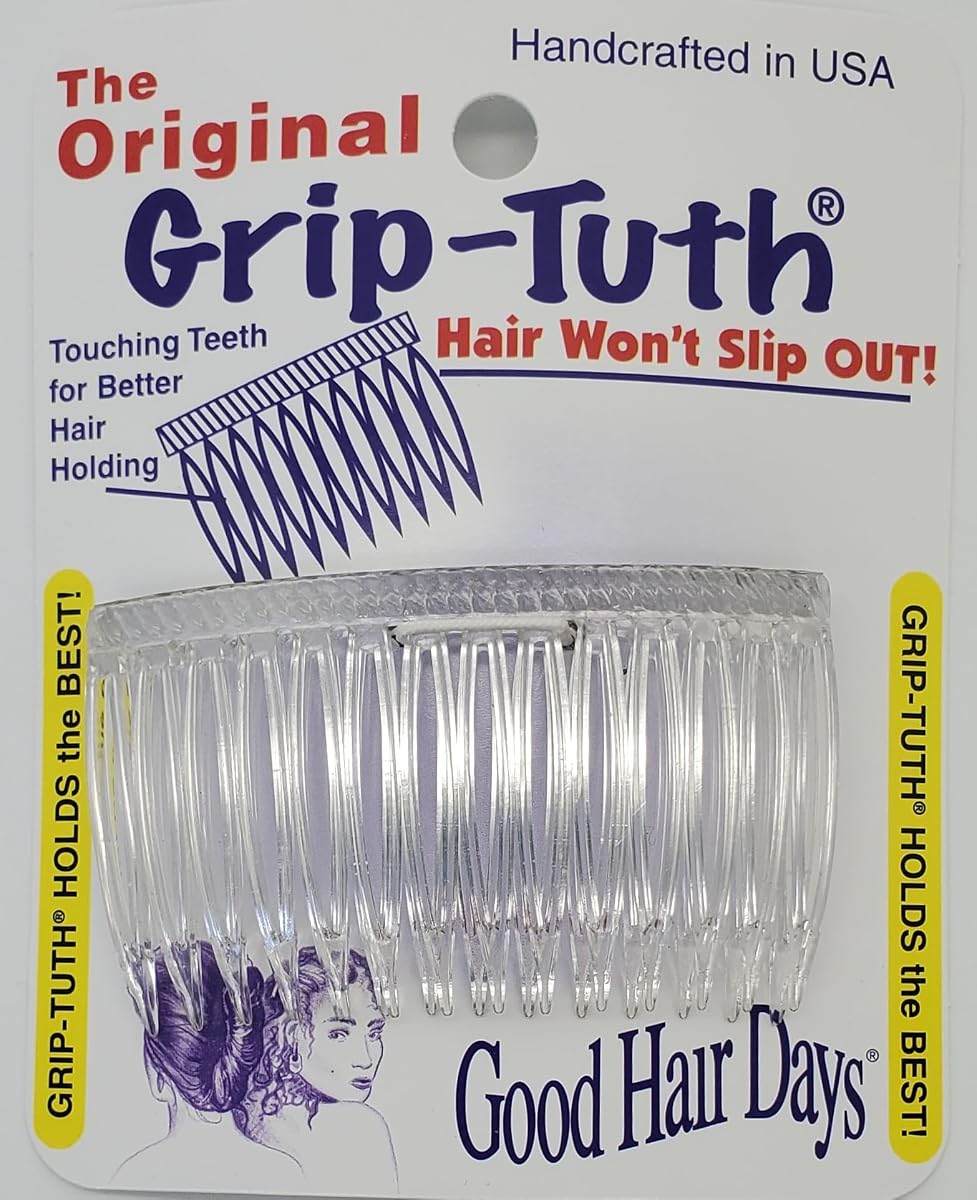 Good Hair Days Grip-Tuth 2 3/4" Hair Side Combs, Secure Grip & Hold, 2 Pack | Styling Hair Combs Reliable, No Slip Hold on All Hair types for Everyday Wear, Side styles & Special Occasions. Made in USA.
