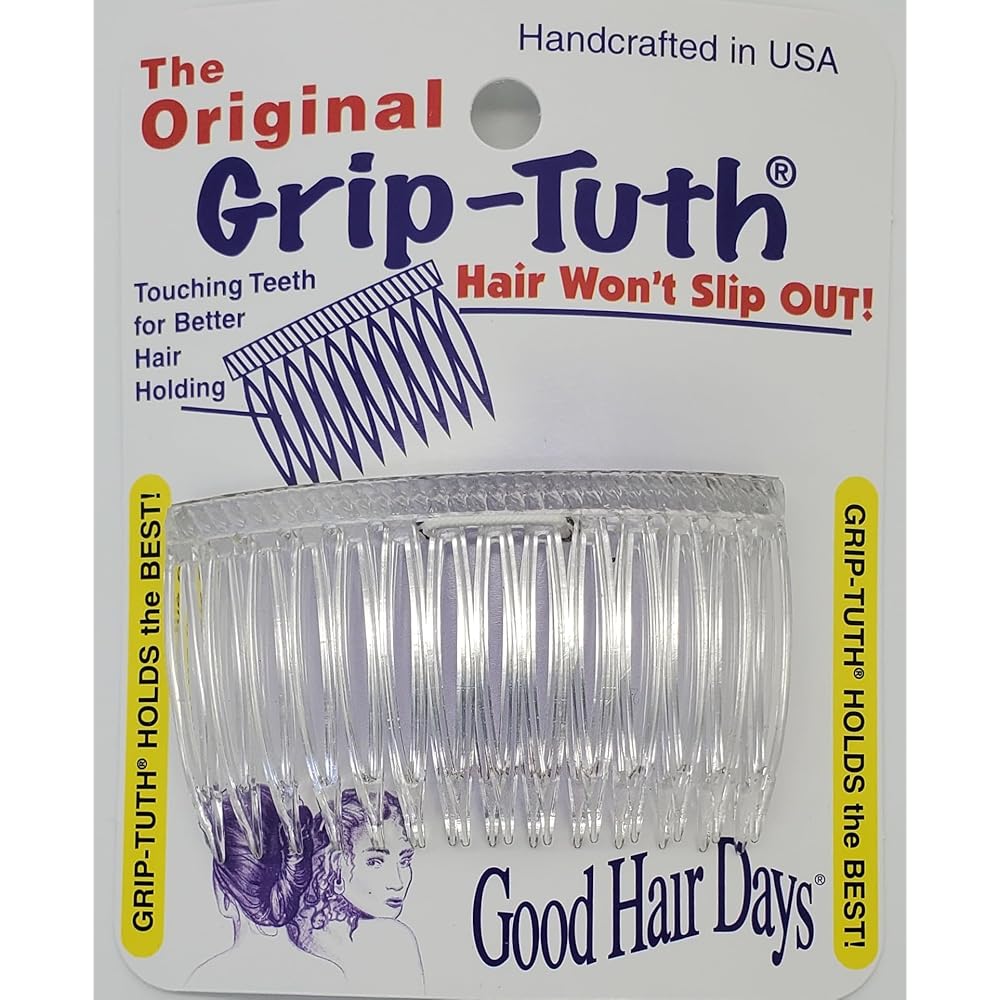 Good Hair Days Grip-Tuth Combs - 2 3/4 Side Combs, For All Types Of Hair, Decorative & Styling Women Accessories - Crystal, Set Of 2