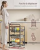 VASAGLE Carrito de Almacenaje de 4 Niveles, con Cestas Extraíbles, Estante de Cocina con Ruedas y Asa, 31,7 x 40 x 76 cm, Marrón Rústico y Negro Tinta LRC040K01 - 5