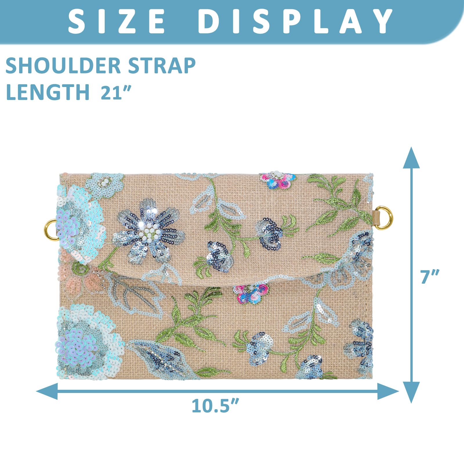 QTKJ Envelope Package, Clutch Purses for Women, Sequin Embroidered Flowers Straw Bag, Bohemian Handmade Handbags(Style 1)