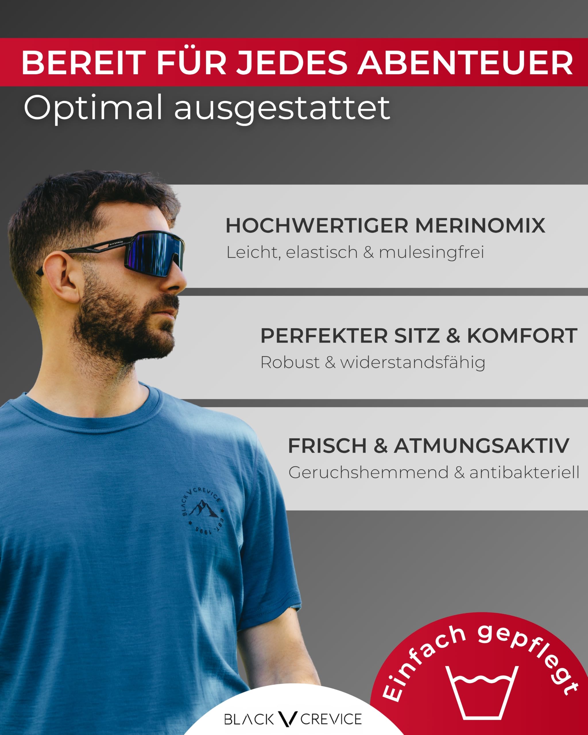 Black Crevice Herren Merino T-Shirt