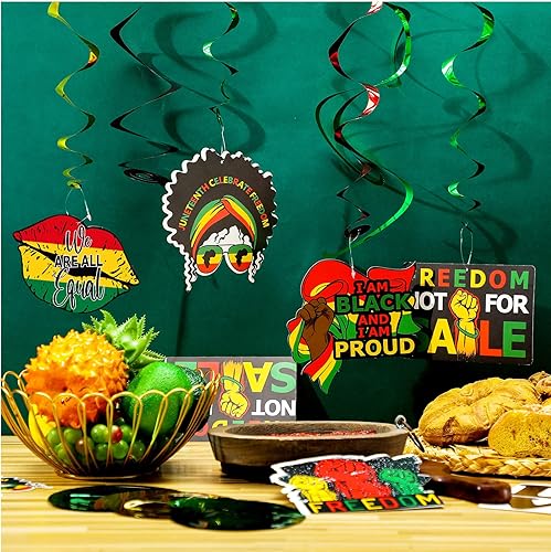 Miniatura 2 de Sabary 48 piezas de decoraciones de Juneteenth 1865 remolinos colgantes para Día de la Libertad 1865 Recuerdo de fiesta de la historia negra Mes