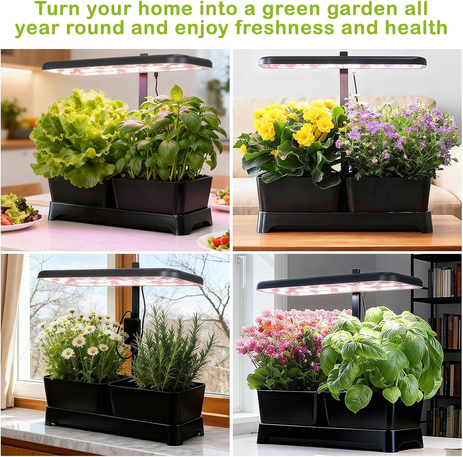 Indoor Garden Led Grow Light, Full Spectrum LED Grow Lamp for Indoor Plants with Intelligent Controller, Height Adjustable, Ideal for Home Desk Plant Lighting (Black, 16 * 6.3 * 7.1 inch)
