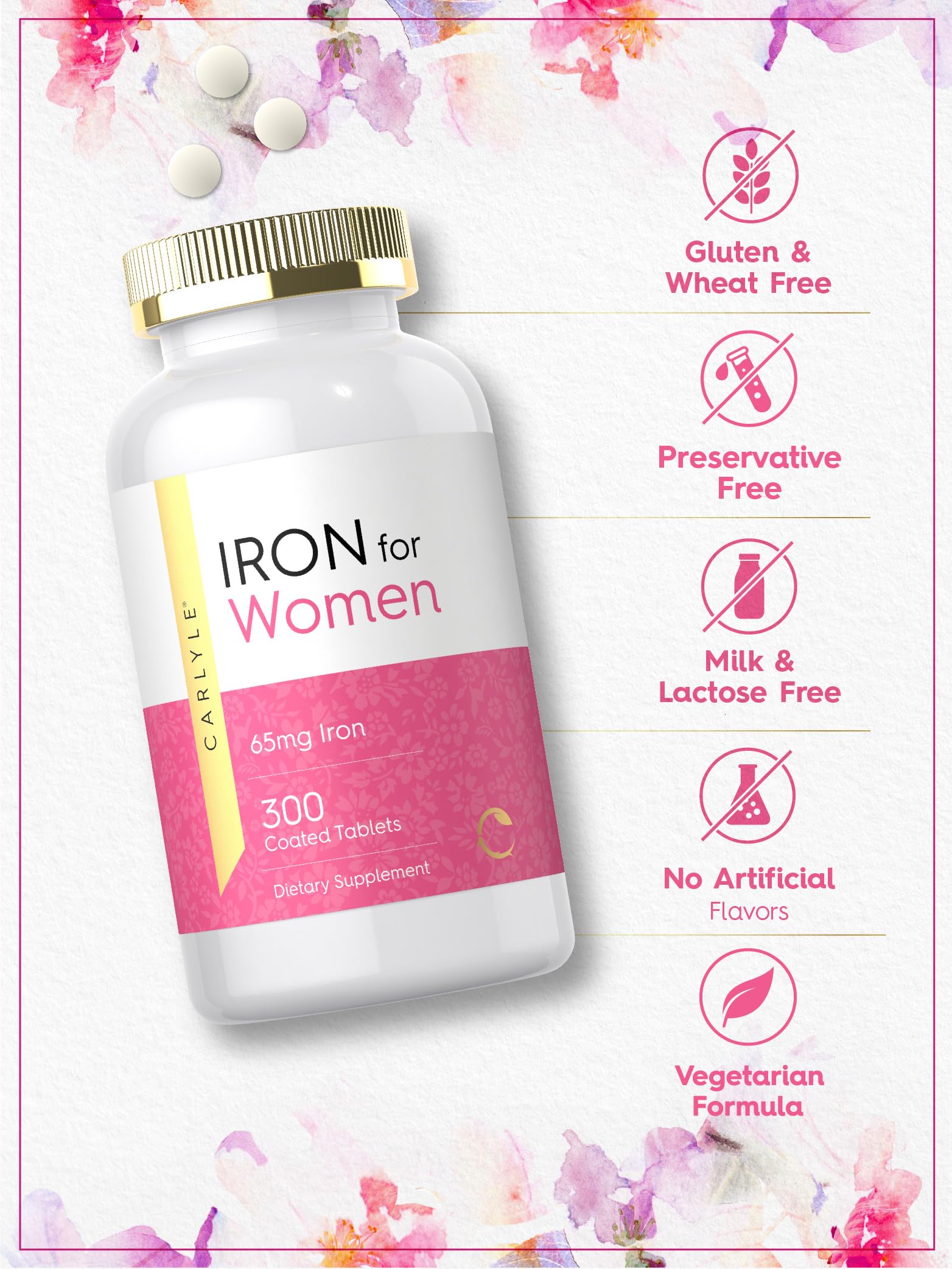 Carlyle Iron Supplement for Women 65mg | 300 Coated Tablets — Amazon image 5