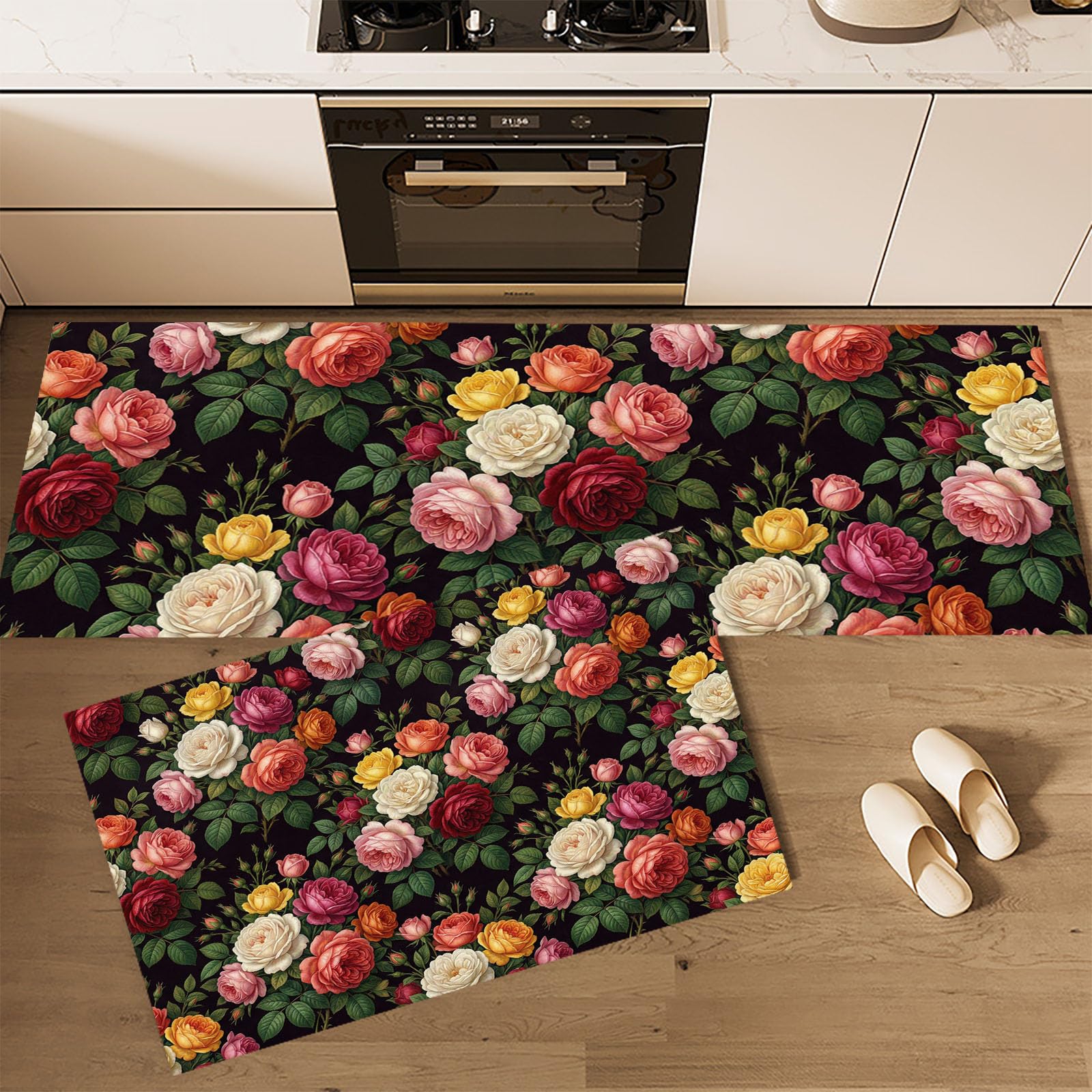 Alfombra cocina lavable antideslizante de pack doble duradero de fácil limpieza en verde oscuro 1
