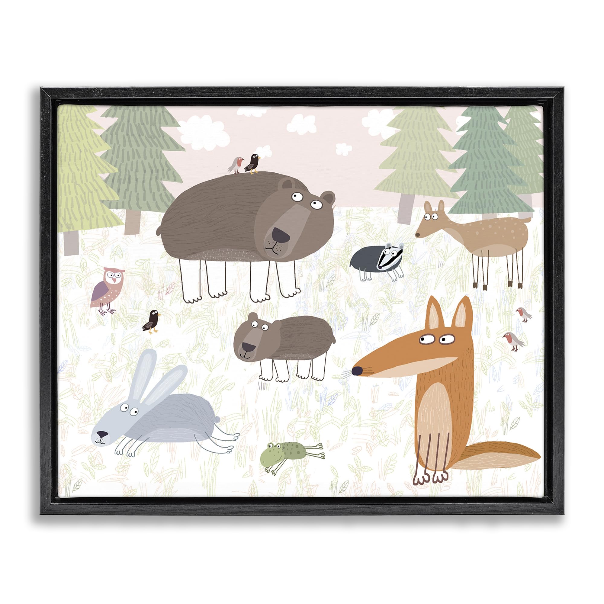 Stupell Industries 'Forest Animals Out and About', Floating Frame Canvas Art, Black, 31 x 25 Inches, Easy to Hang and Sturdy, Made in USA, by Carla Daly