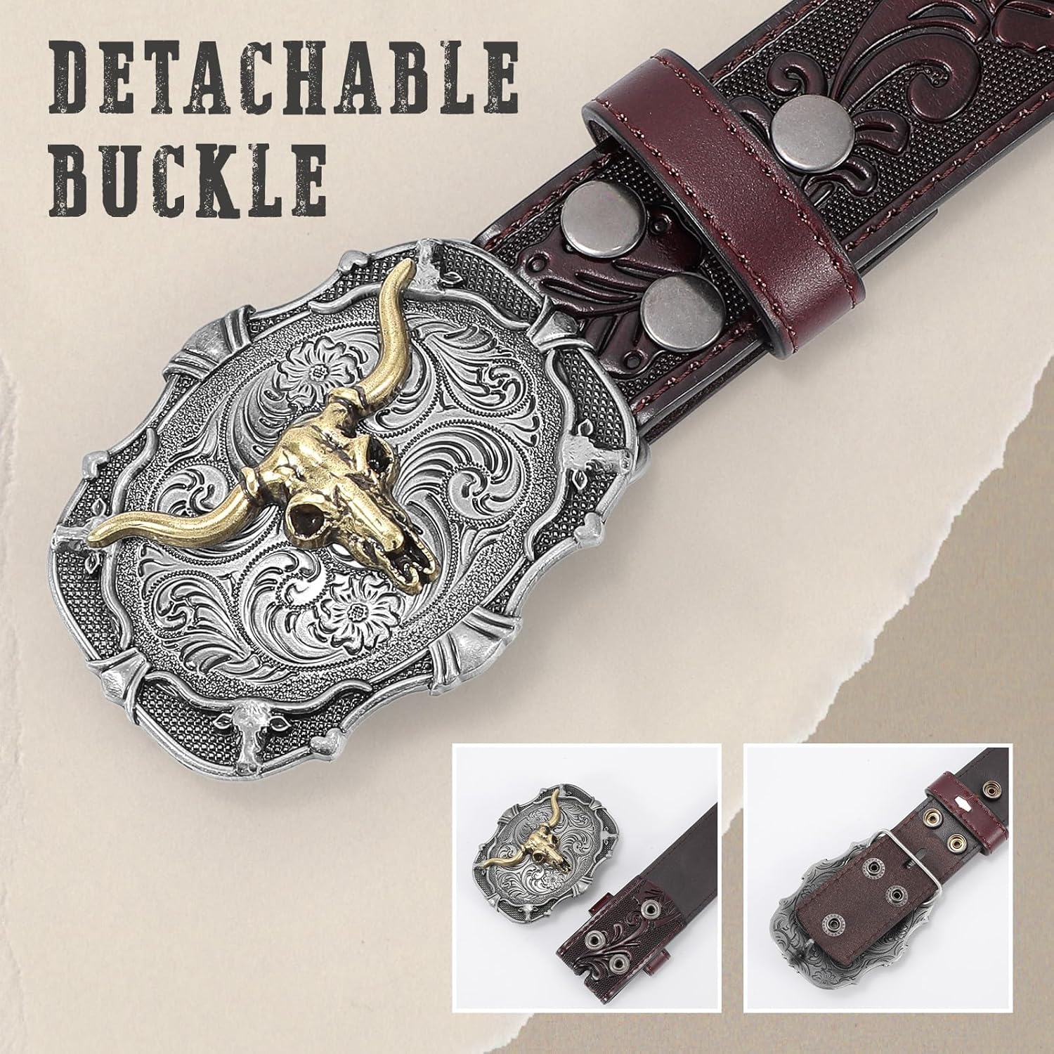 SANSTHS Cowboy Belts for Men Women Western Buckle Belt Cowboy Cowgirl Embossed Leather Belt for Jeans Christmas Gifts Belt - Image 6