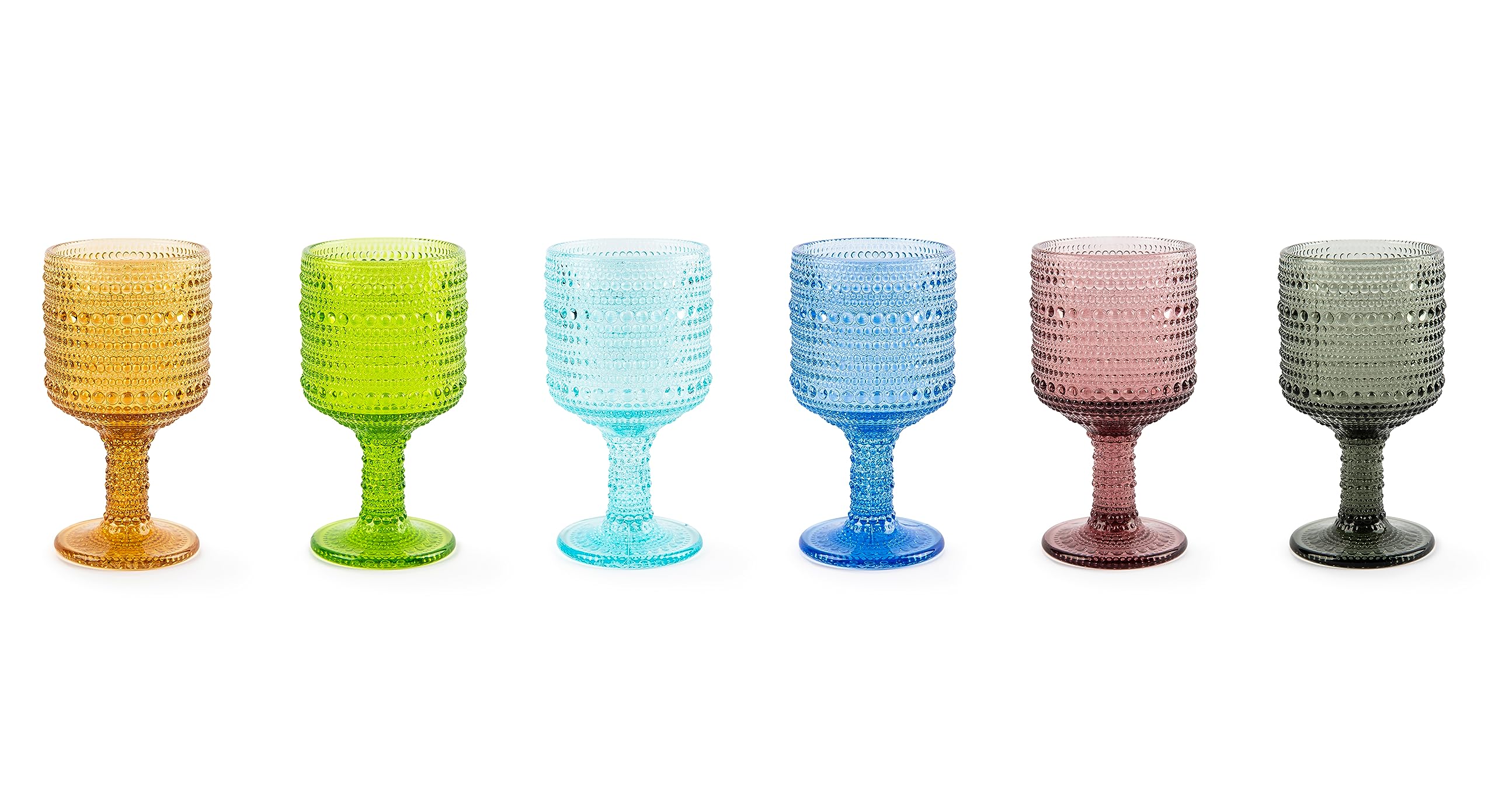 Excelsa Aurora Set mit 6 Stielgläsern, farbiges Glas, Fassungsvermögen 300 ml, handgefertigt