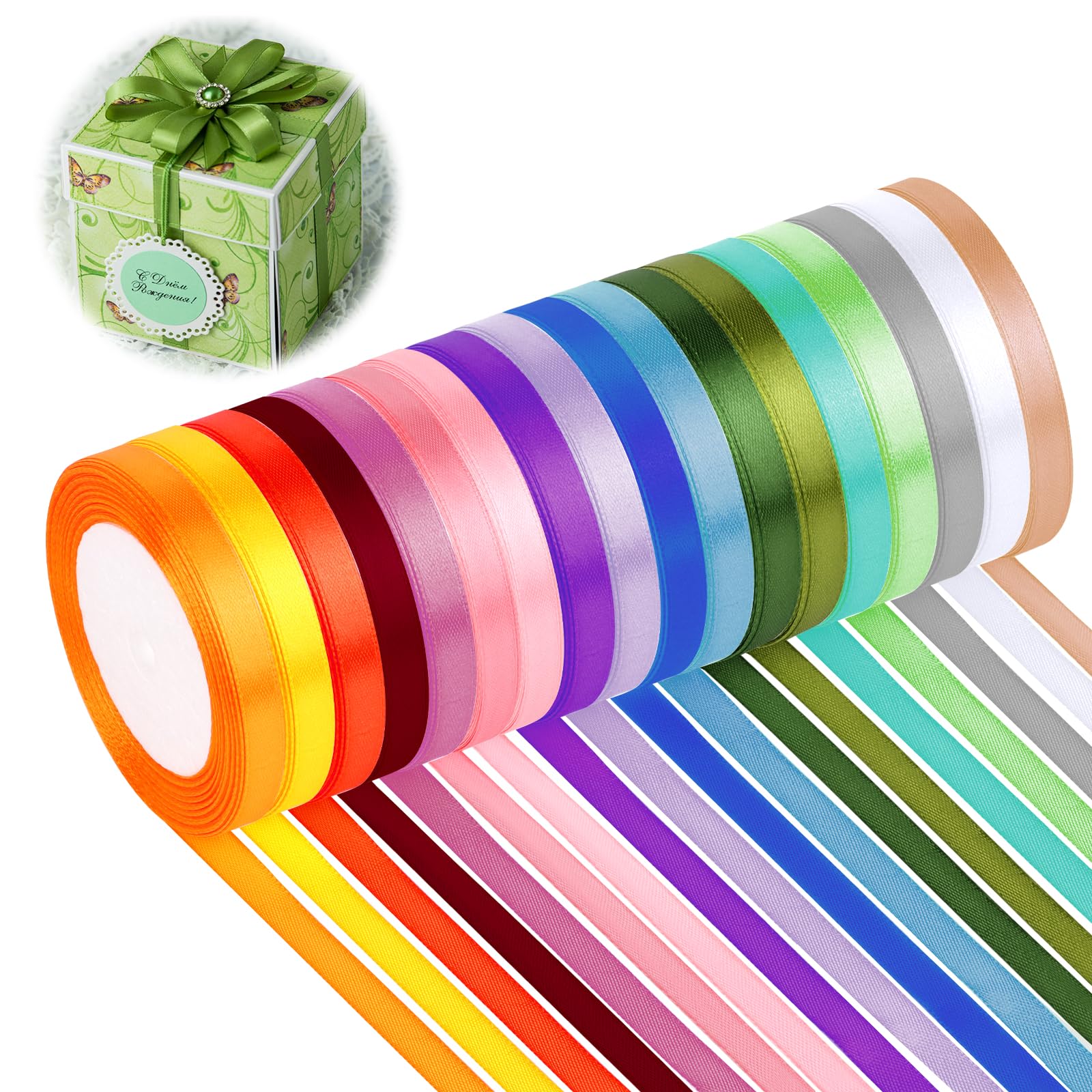 6 Rotoli Di Nastro Di Raso In Poliestere Per Regali E Fai Da Te - 25 Mm X 22 M Cad. - Colori Assortiti, Lucidi E Biadesivi - 3