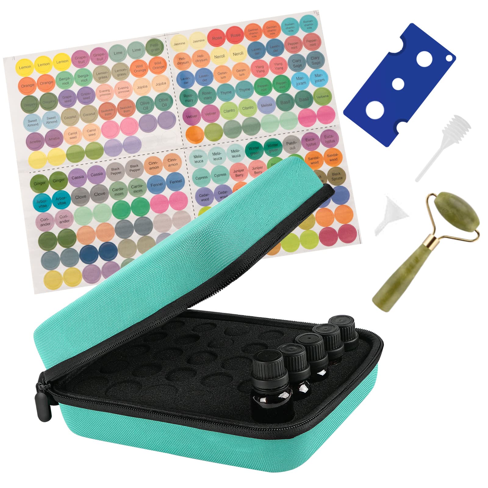 LUEXBOX Essential Oil Storage Case/Essential Oil Carrying Case/Essential Oil Case [Multiple Sizes] + Jade Roller for Face & Oil Opener & Stickers &