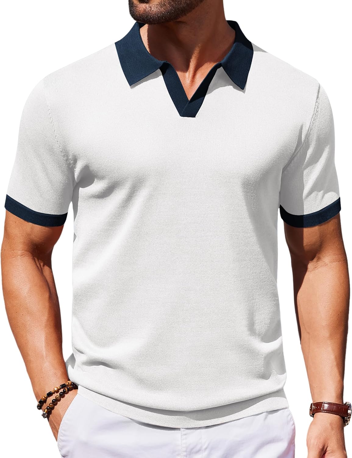 COOFANDY Men's V Neck Short Sleeve Stretch Knit Polo Shirt