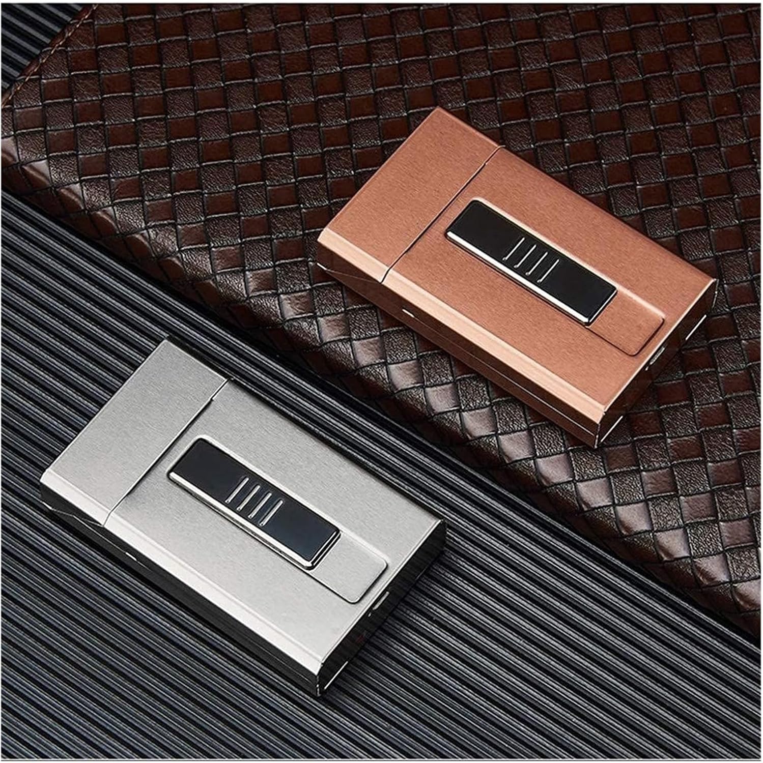 Cigarette case Metal Cigarette Case Box with Electronic Lighter USB Portable Plasma Tungsten Holder 20Pcs Slim Cigarettes(White)