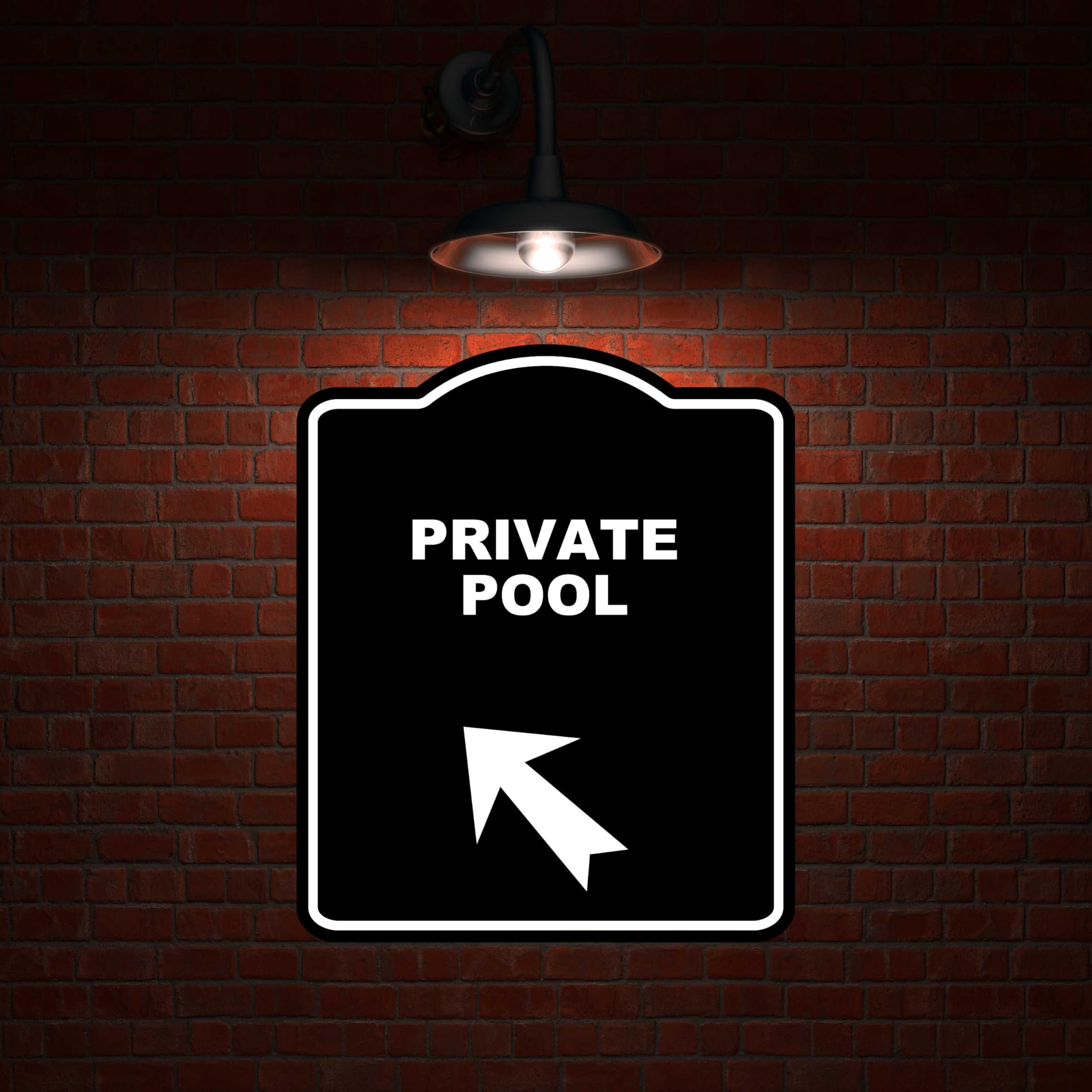 PRIVATE POOL Black Sign Arrow Up Left Aluminum Composite Sign 20 x 24 inches