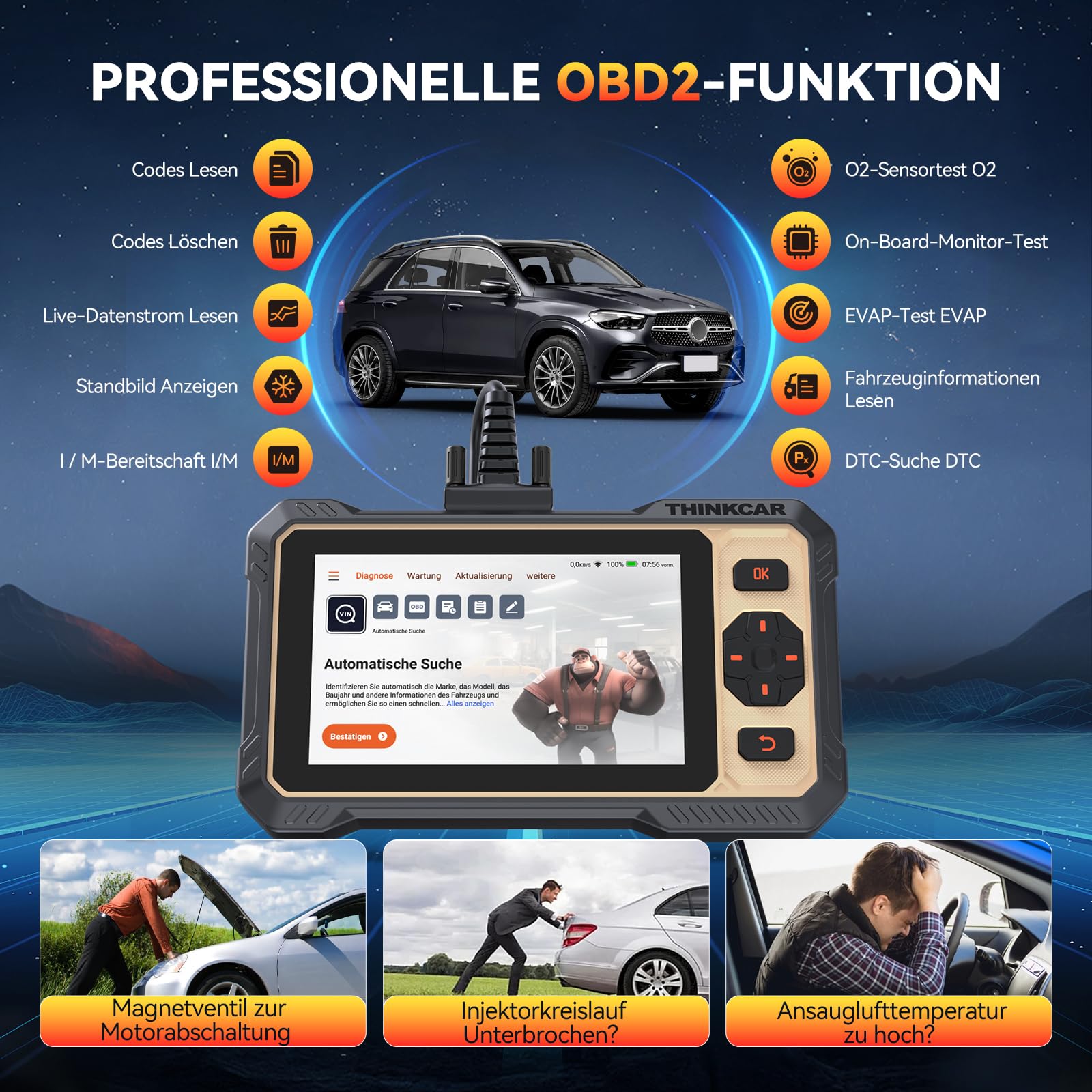 OBD2 Diagnosegerät, ThinkScan 662 Diagnosegerät Auto Mit 12 Reset-Funktion + 4 Systemdiagnose (ECM/TCM/SRS/ABS), Auto Diagnosegerät Für Aktives Testen, CANFD-Protokoll, Kostenlose Updates