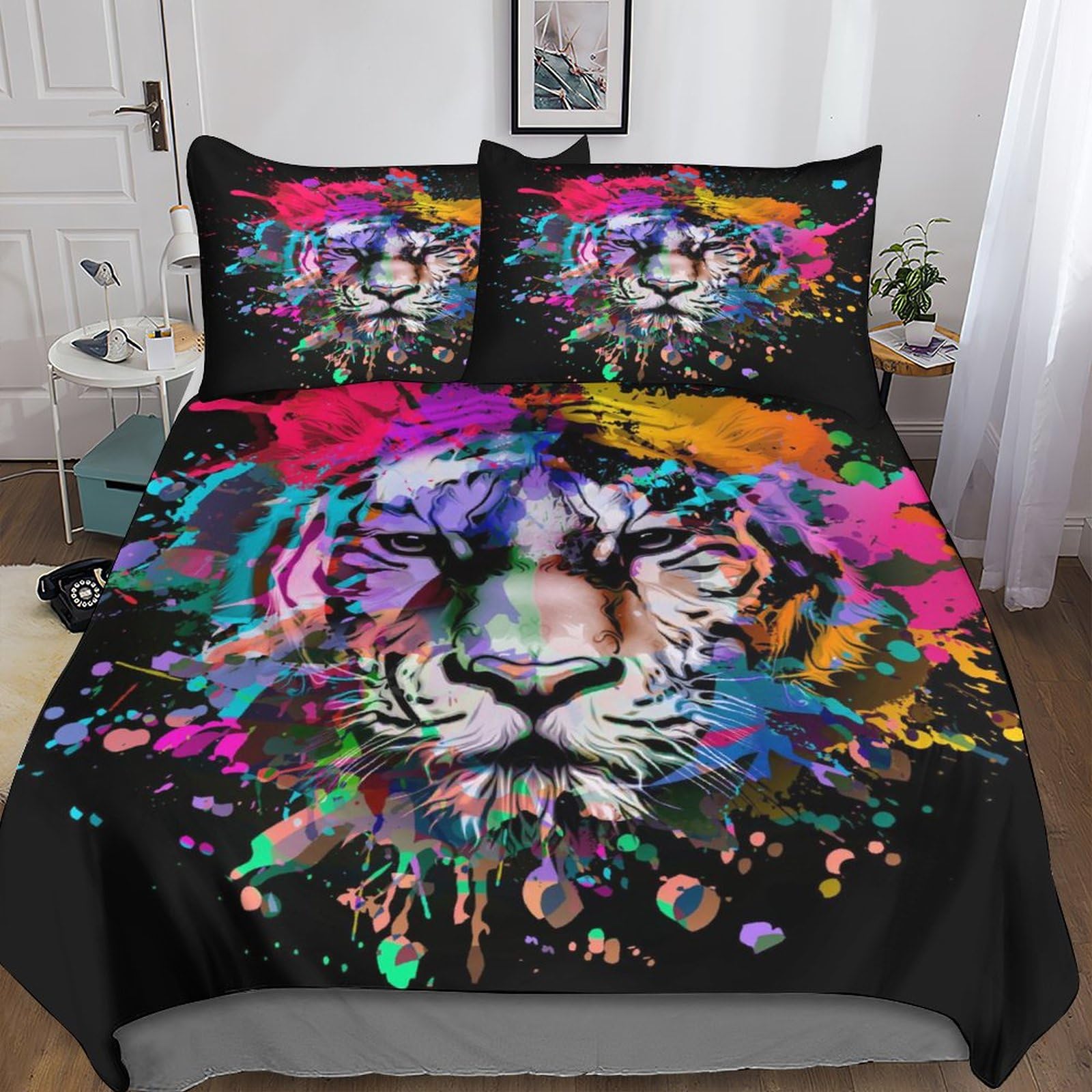 Housse de couette microfibre de qualité supérieure imprimé tigre 3D vibrant pour lit double