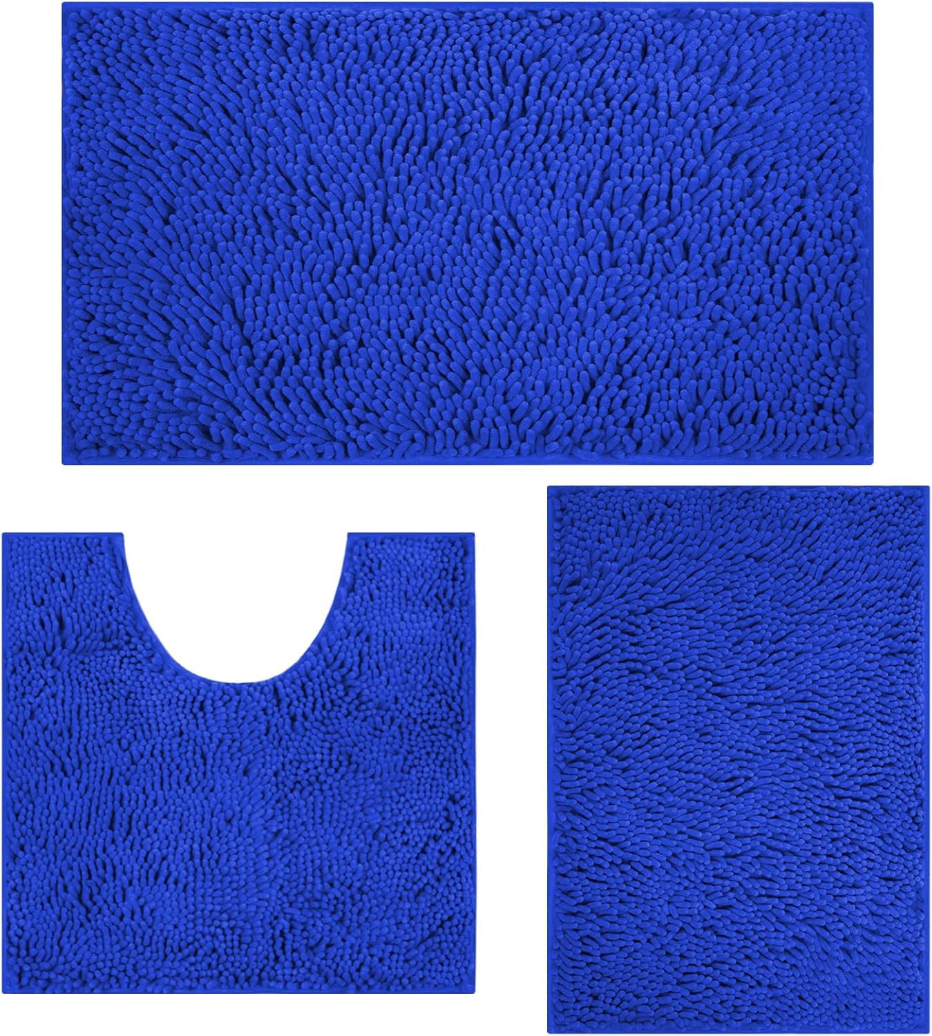 COMPOLICY 3 Piece Bath Mat Set, Royal Blue Non Slip Chenille Bathroom Mats